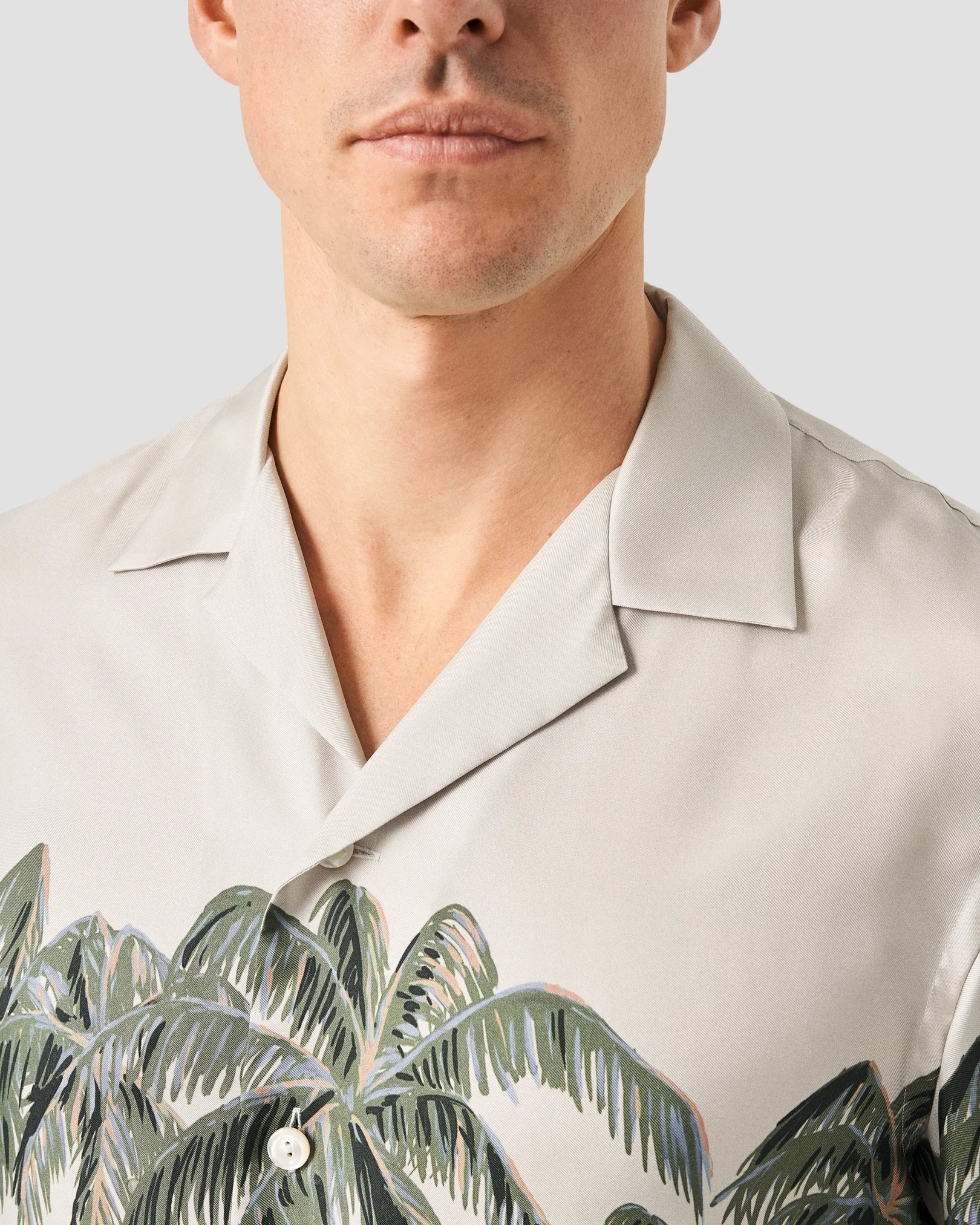 Eton - Off-White Palm Tree Print Resort Shirt
