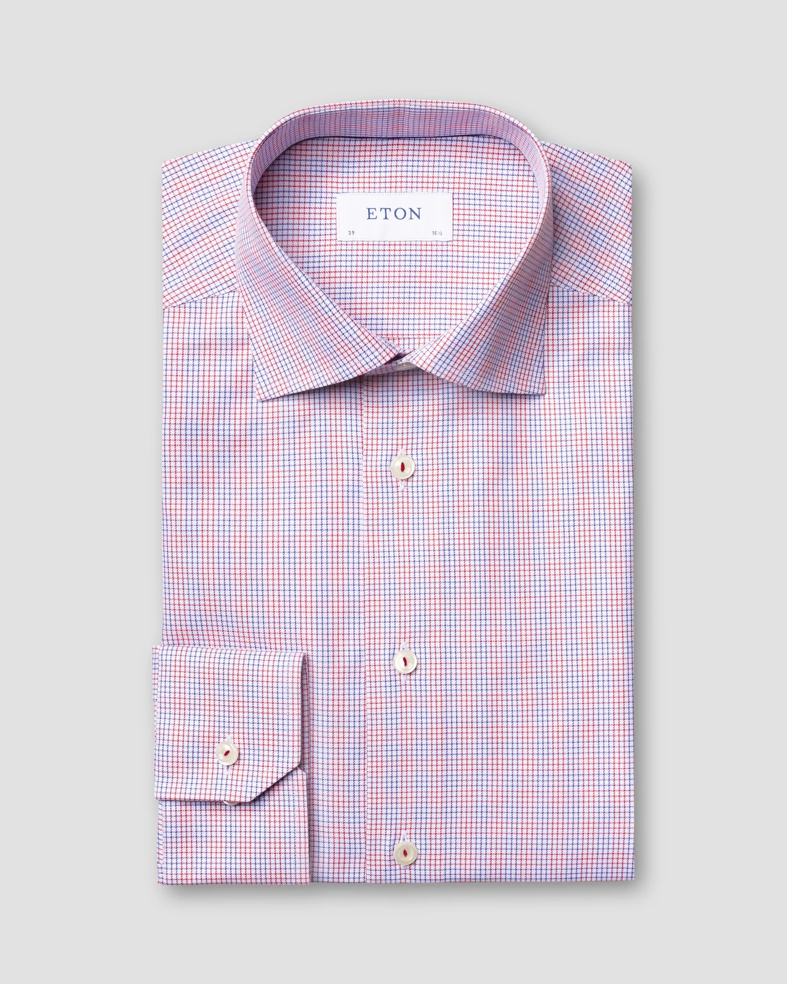 Eton - red and blue double checked twill shirt cut away