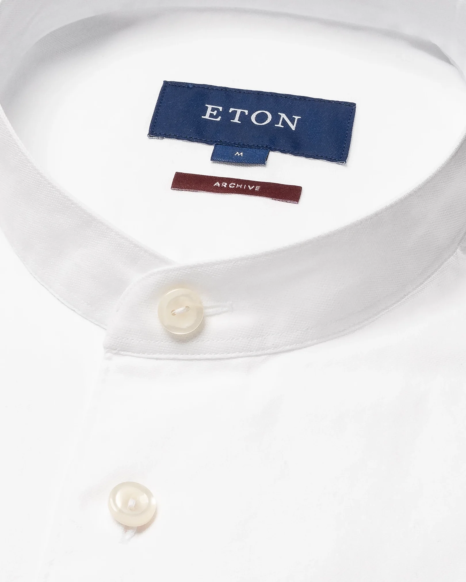White Solid Oxford Band Collar Shirt - Eton