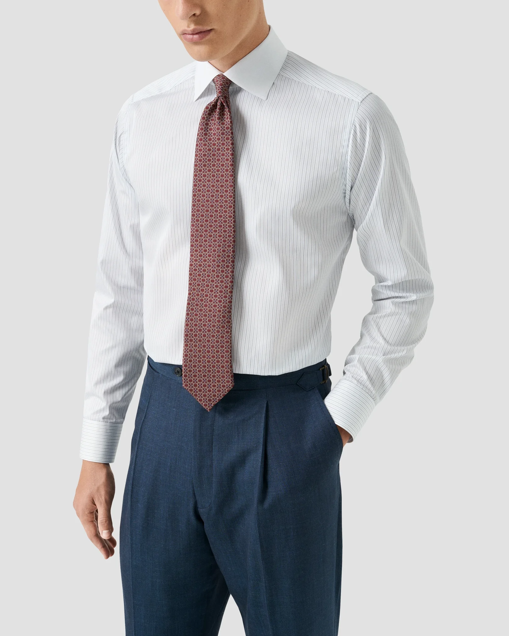 Eton - mid blue striped supima 120 twill shirt