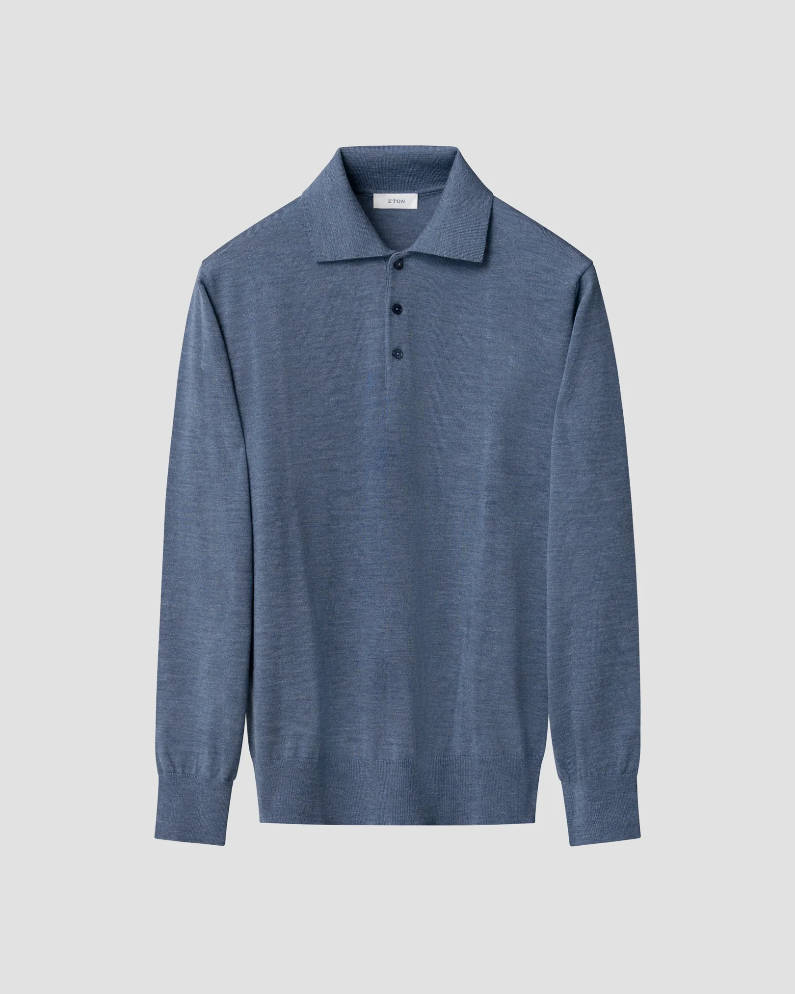 Eton - light blue merino fine knit polo shirt
