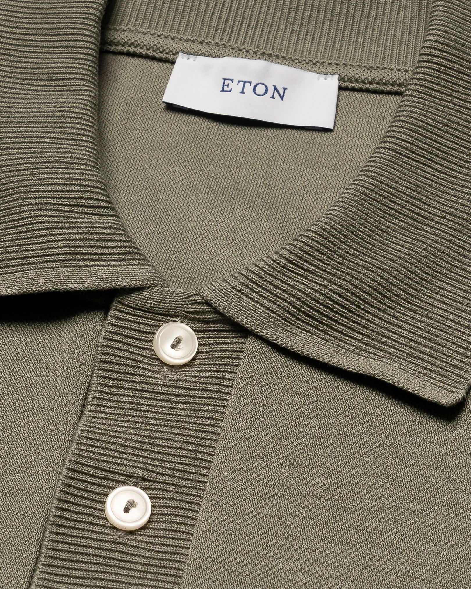 Eton - light green self rib cotton polo shirt