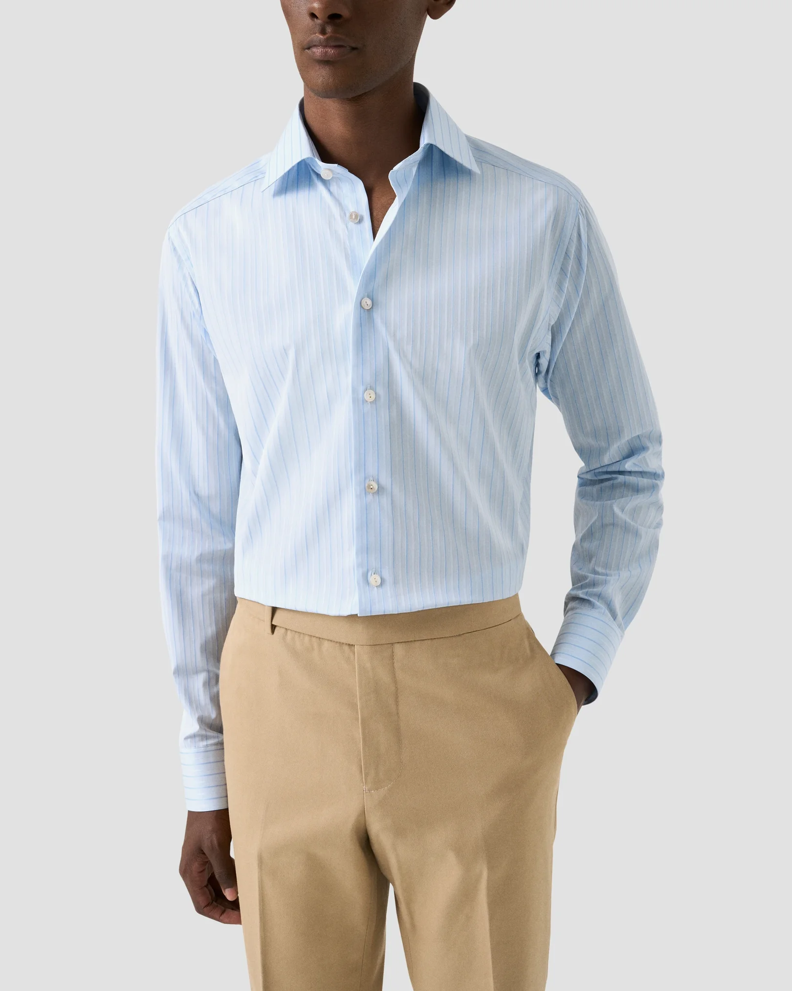 Eton - light blue striped supima 120 pique shirt