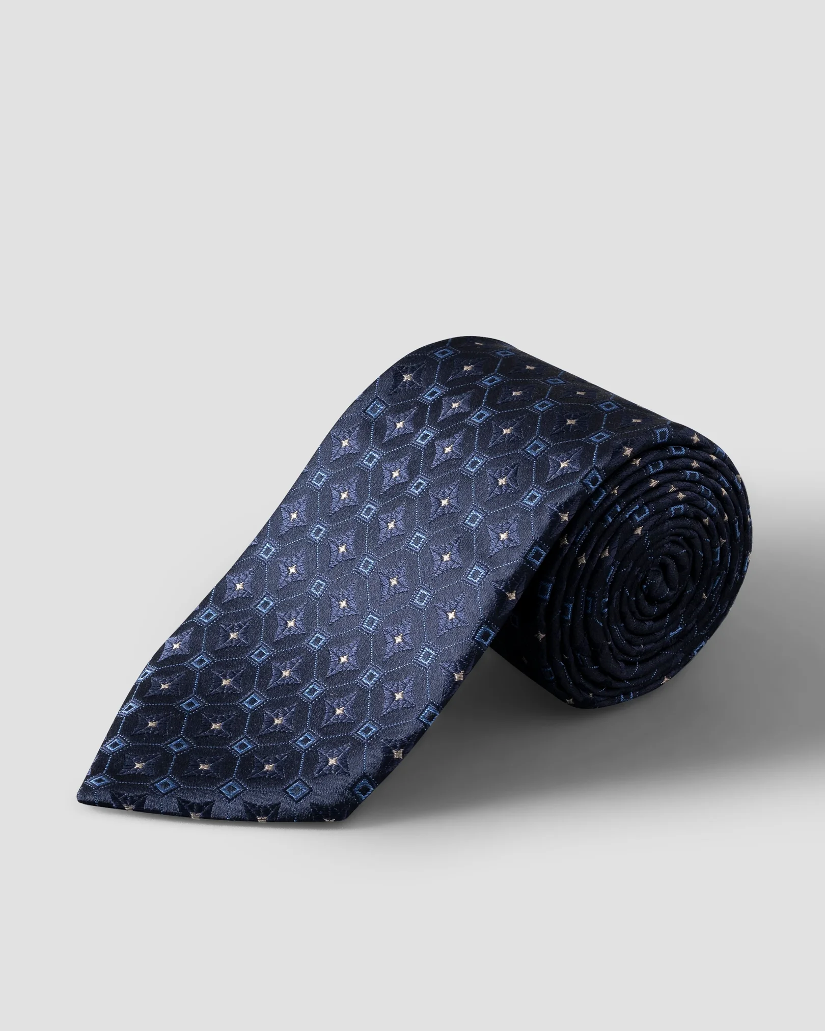 Eton - navy blue medallion woven silk tie 266