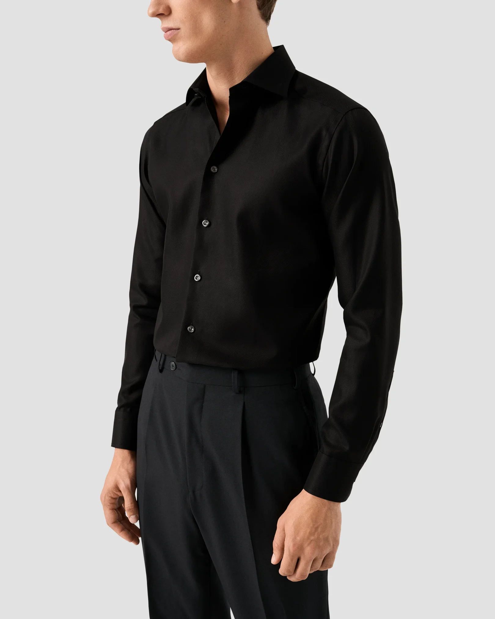 Eton - black solid textured twill shirt