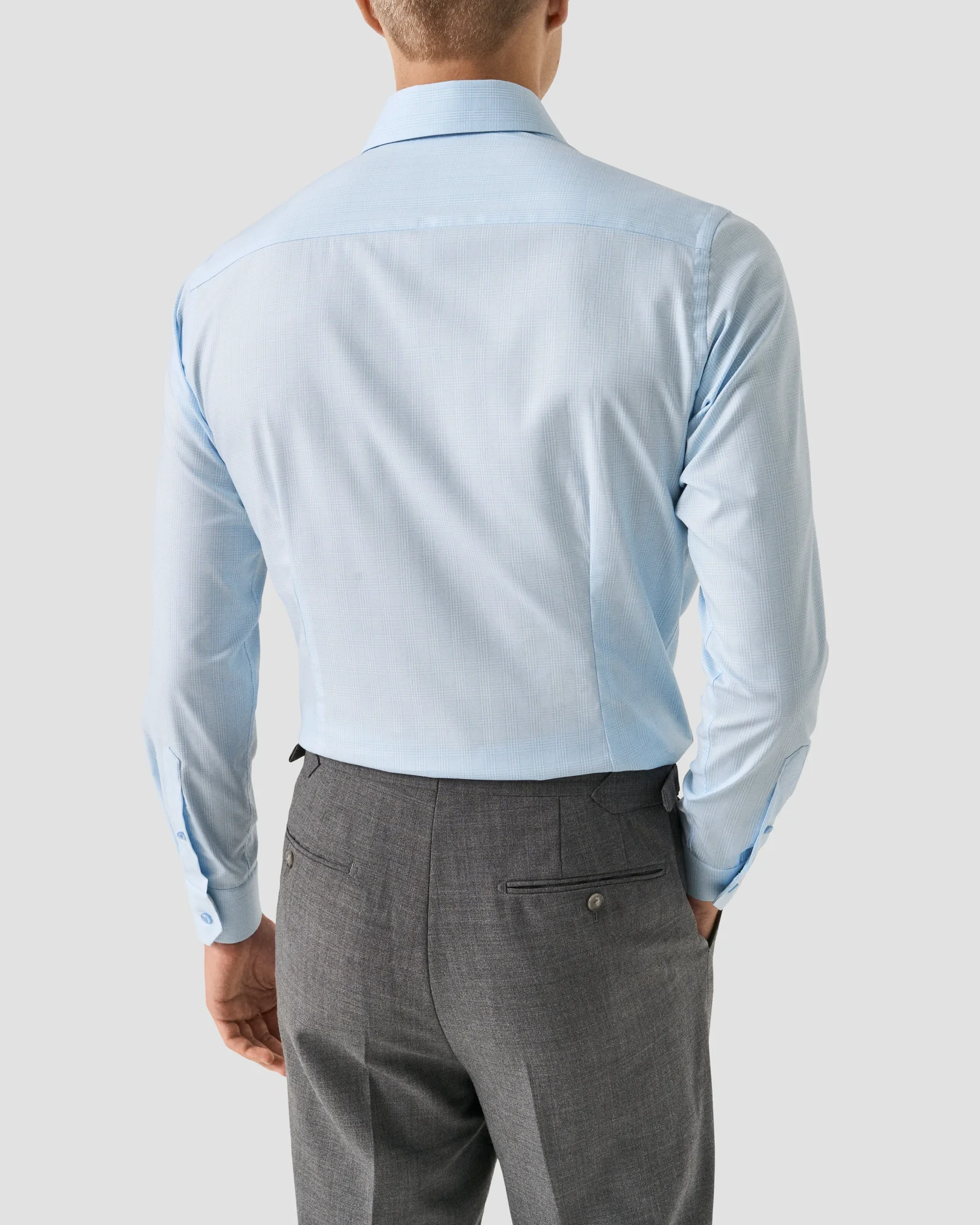 Eton - light blue check cotton tencel tm lyocell shirt