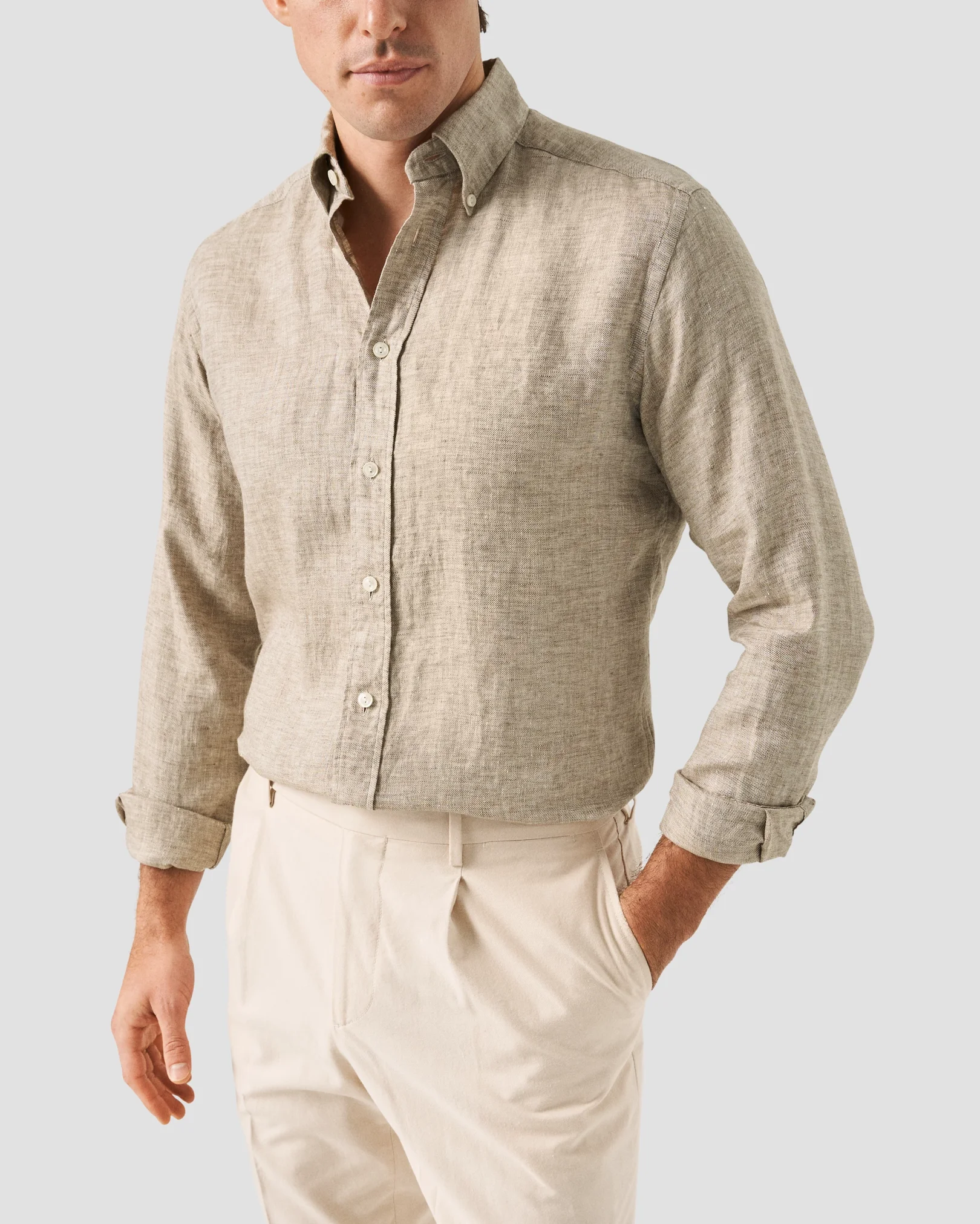 Eton - button down light brown linen shirt