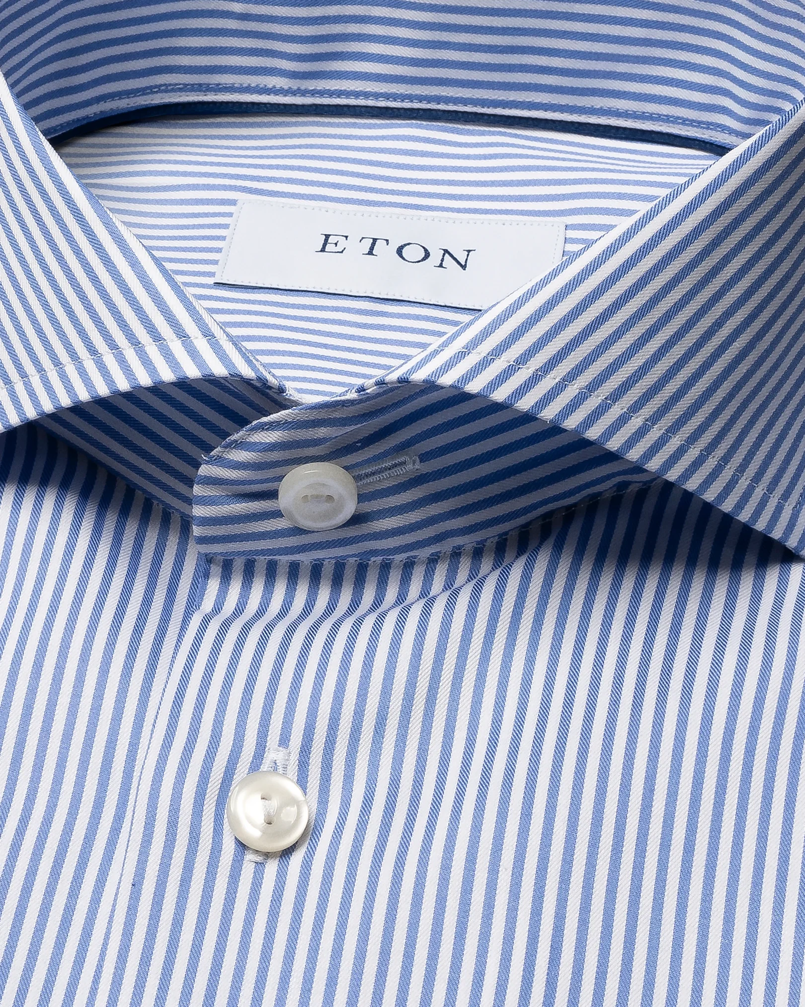 Eton - striped mid blue twill extreme cut away