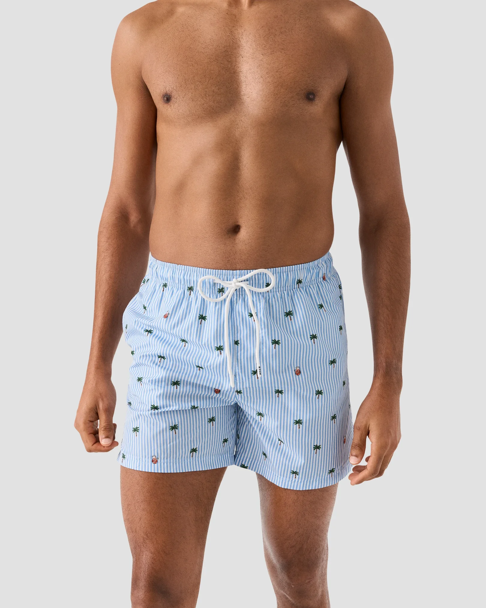 Eton - mid blue striped swim shorts