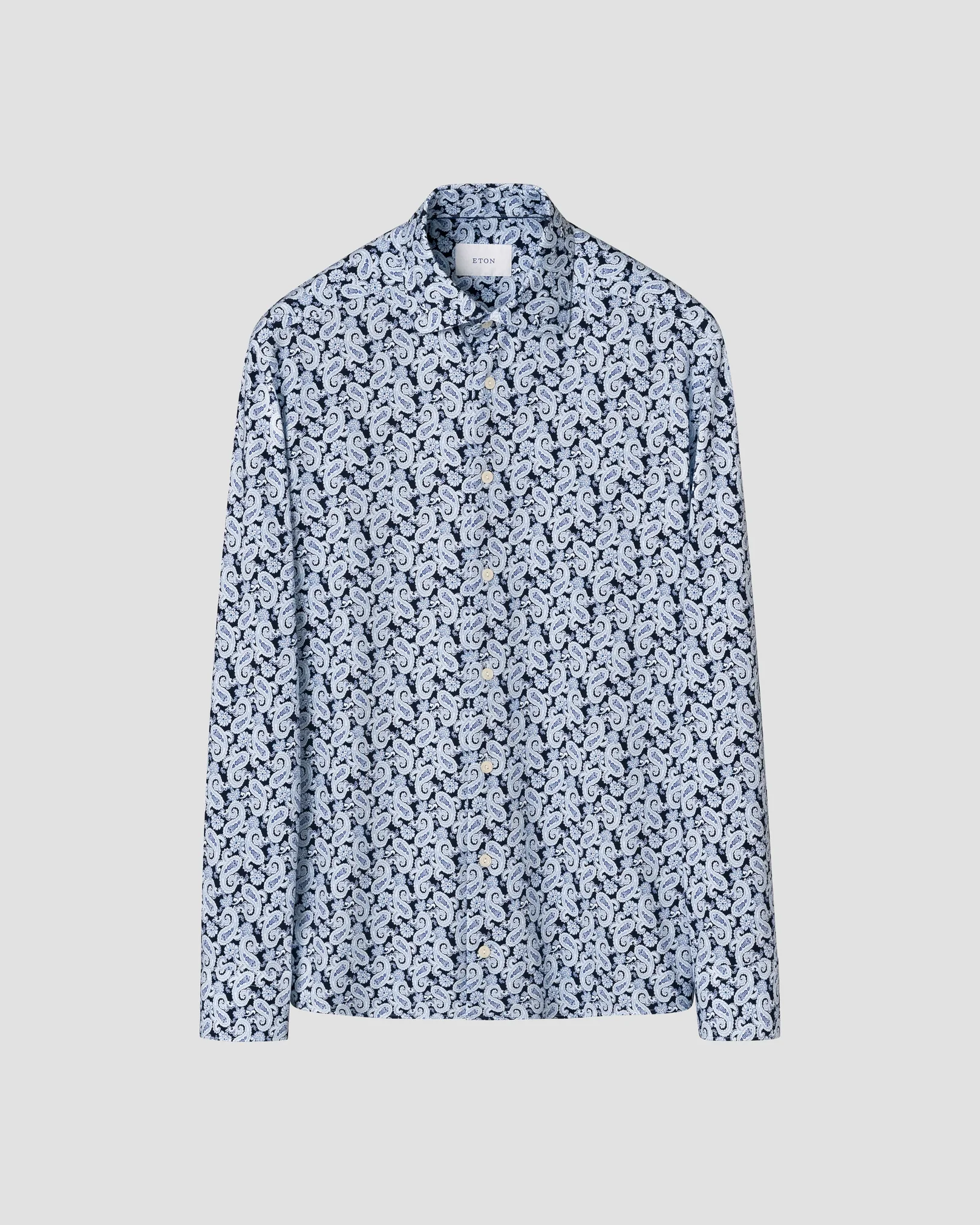 Eton - navy blue paisley jersey stretch shirt