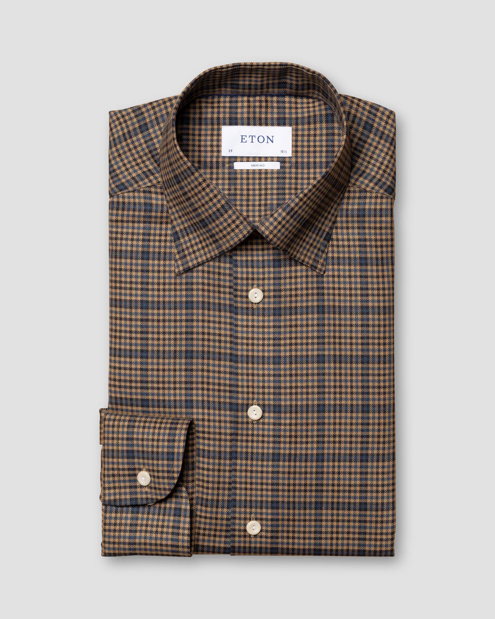 Eton - brown tweed check merino wool shirt