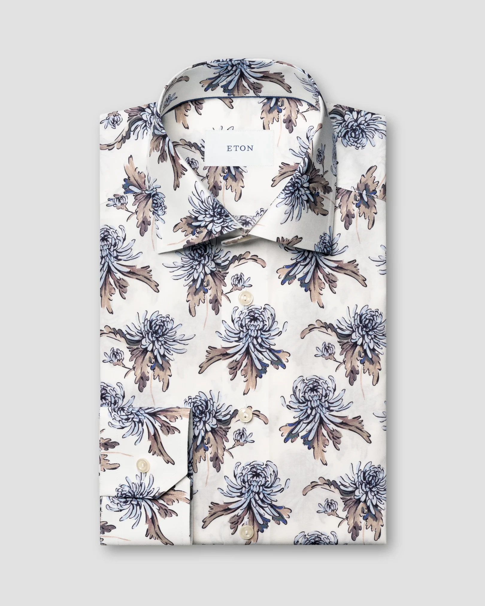 Eton - beige floral print signature twill shirt