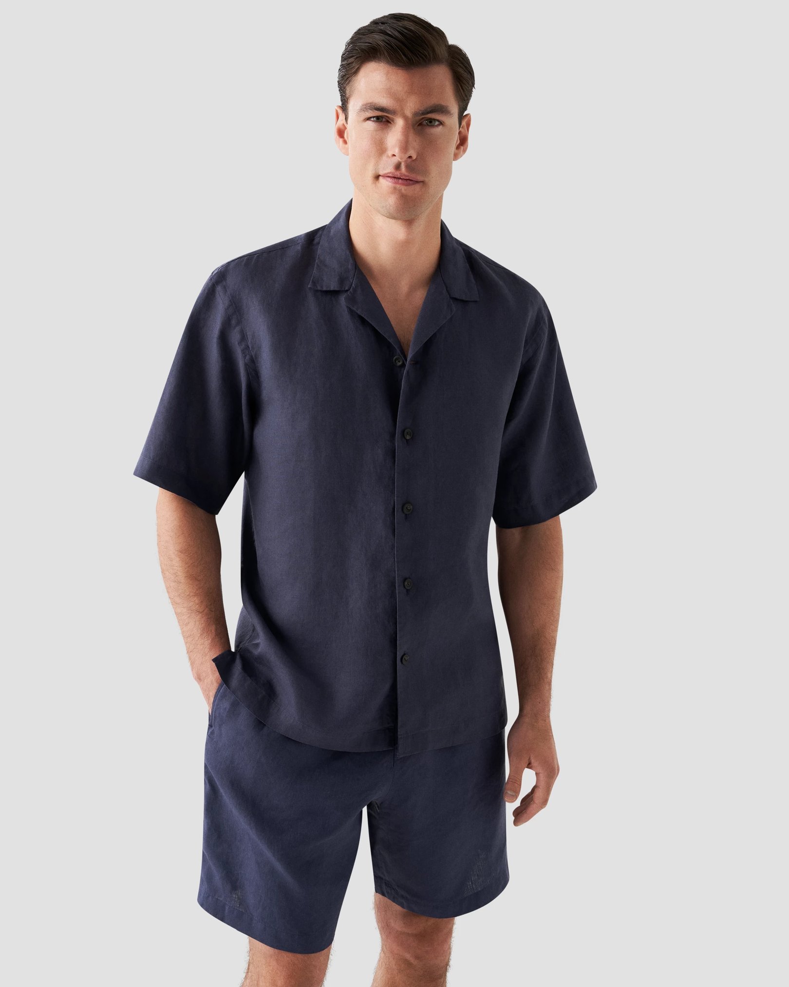 Eton - navy blue linen resort shirt