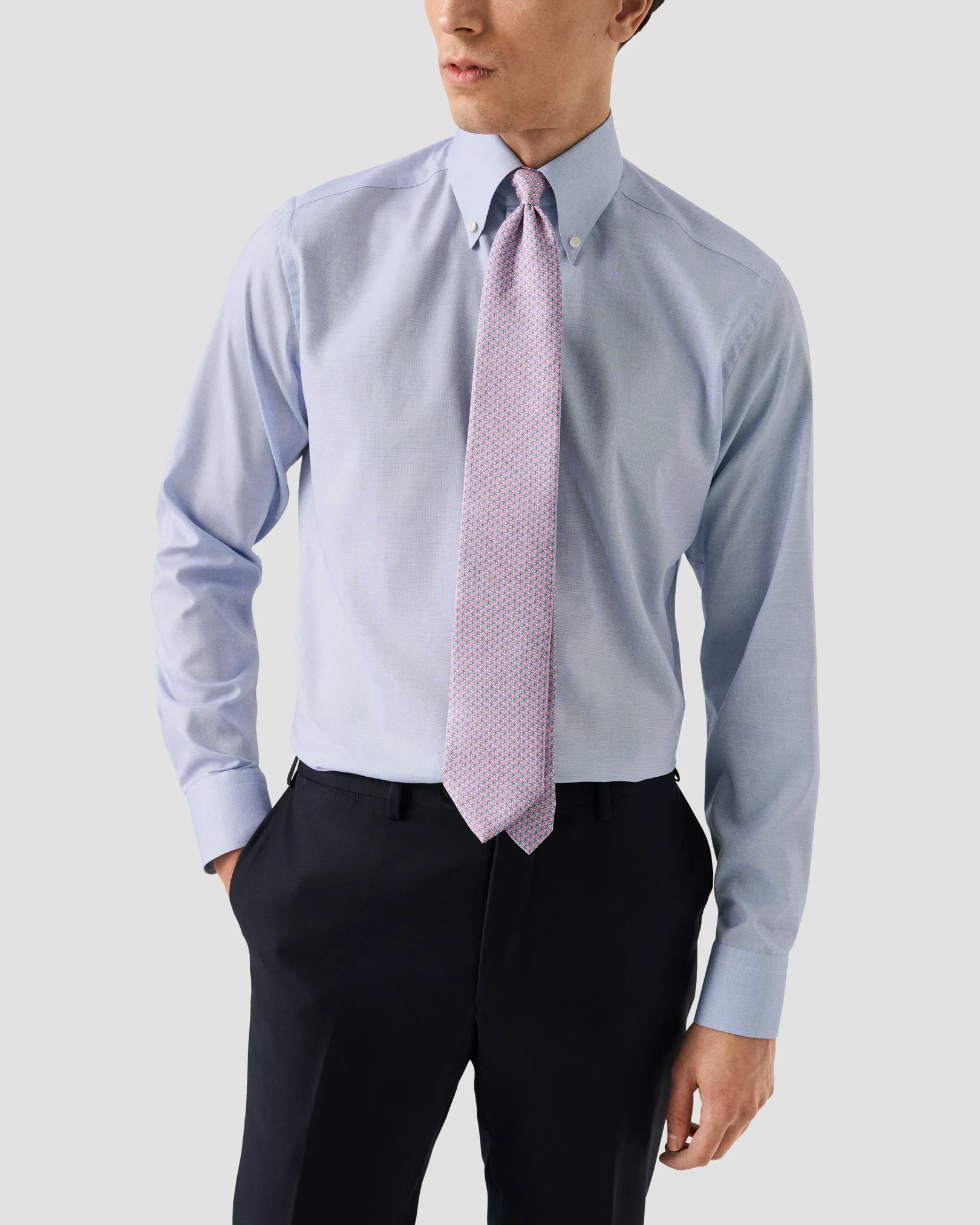 Eton - mid blue solid wrinkle free oxford