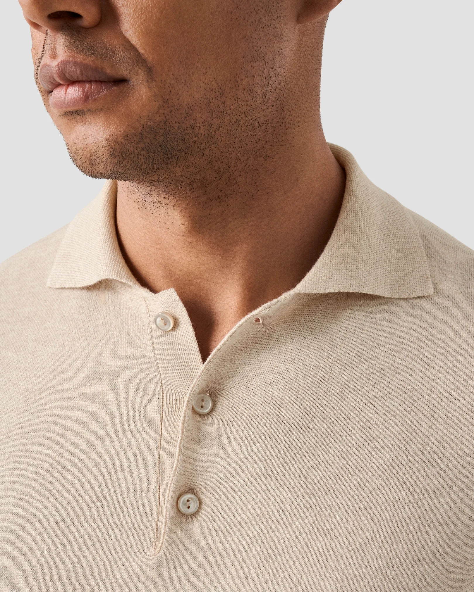 Eton - beige cotton cashmere fine knit polo shirt