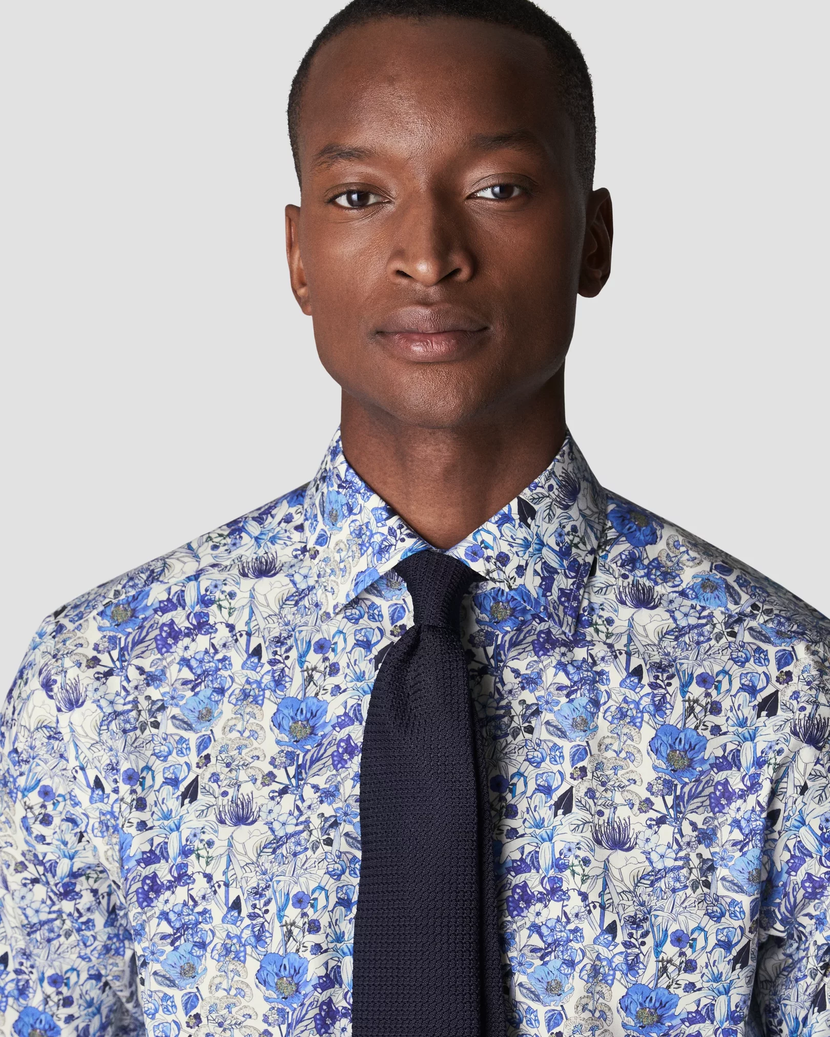 Blue Floral Print Signature Twill Shirt - Eton
