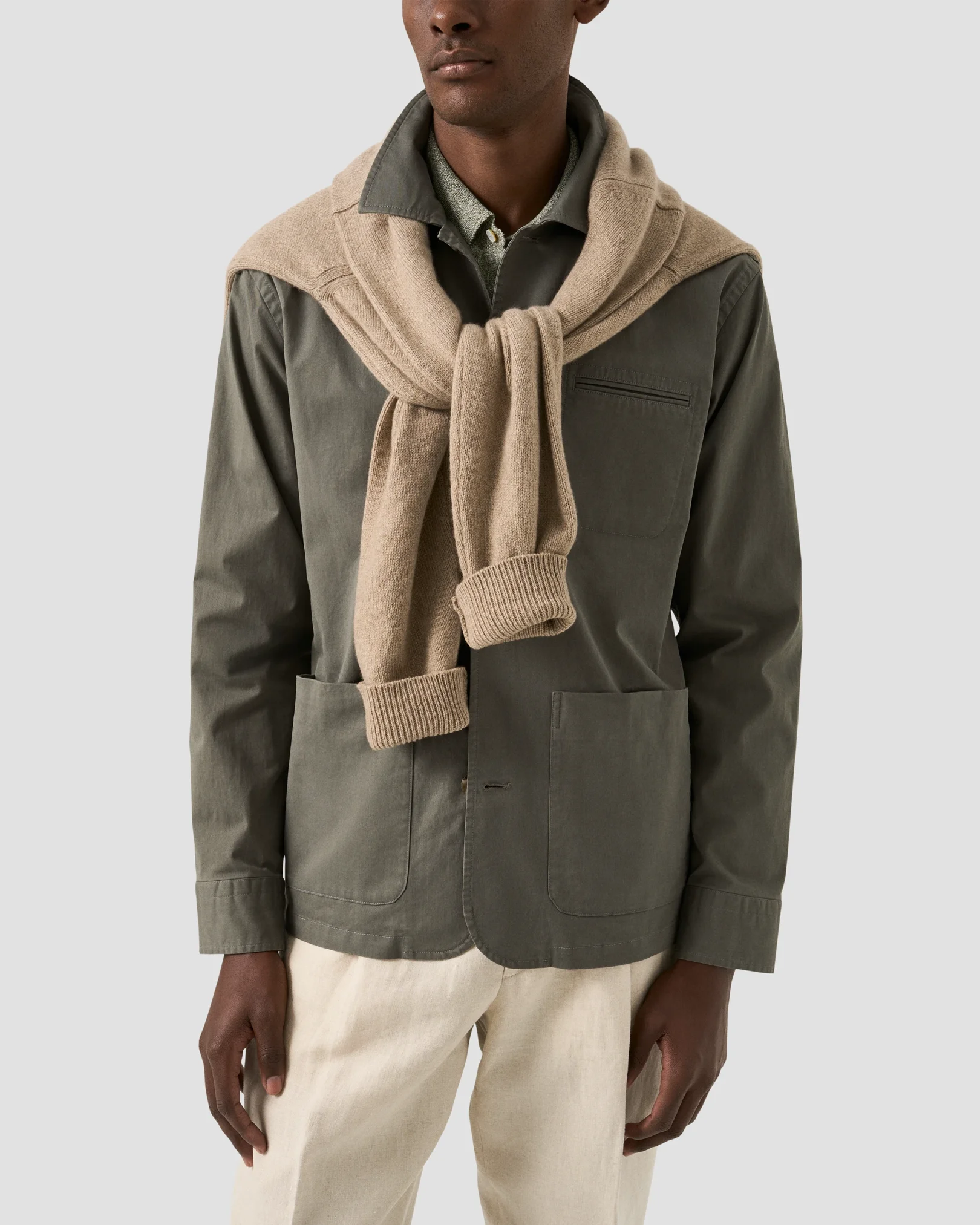 Eton - light cotton chore jacket mid green