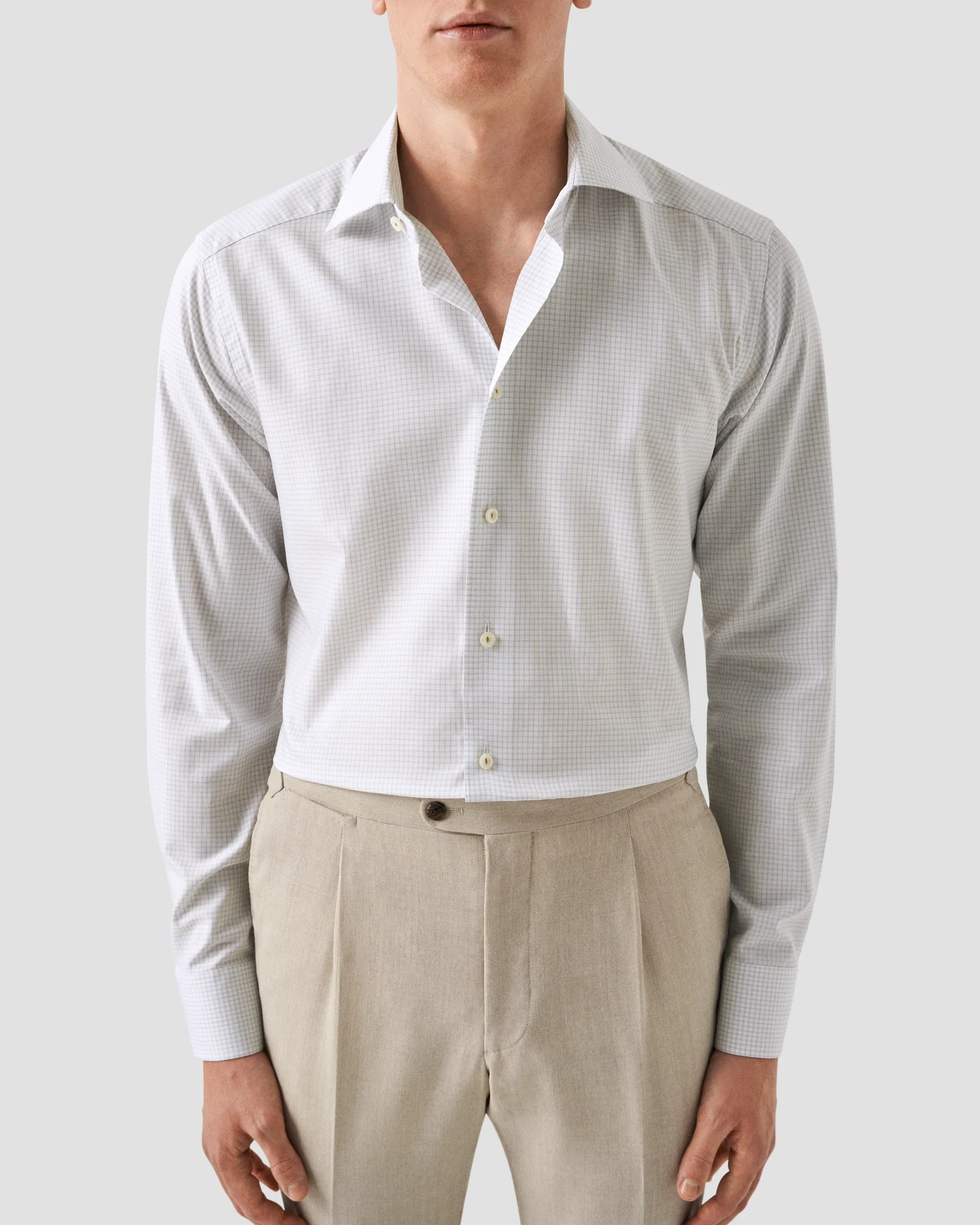 Eton - beige twill cut away collar single cuff slim fit