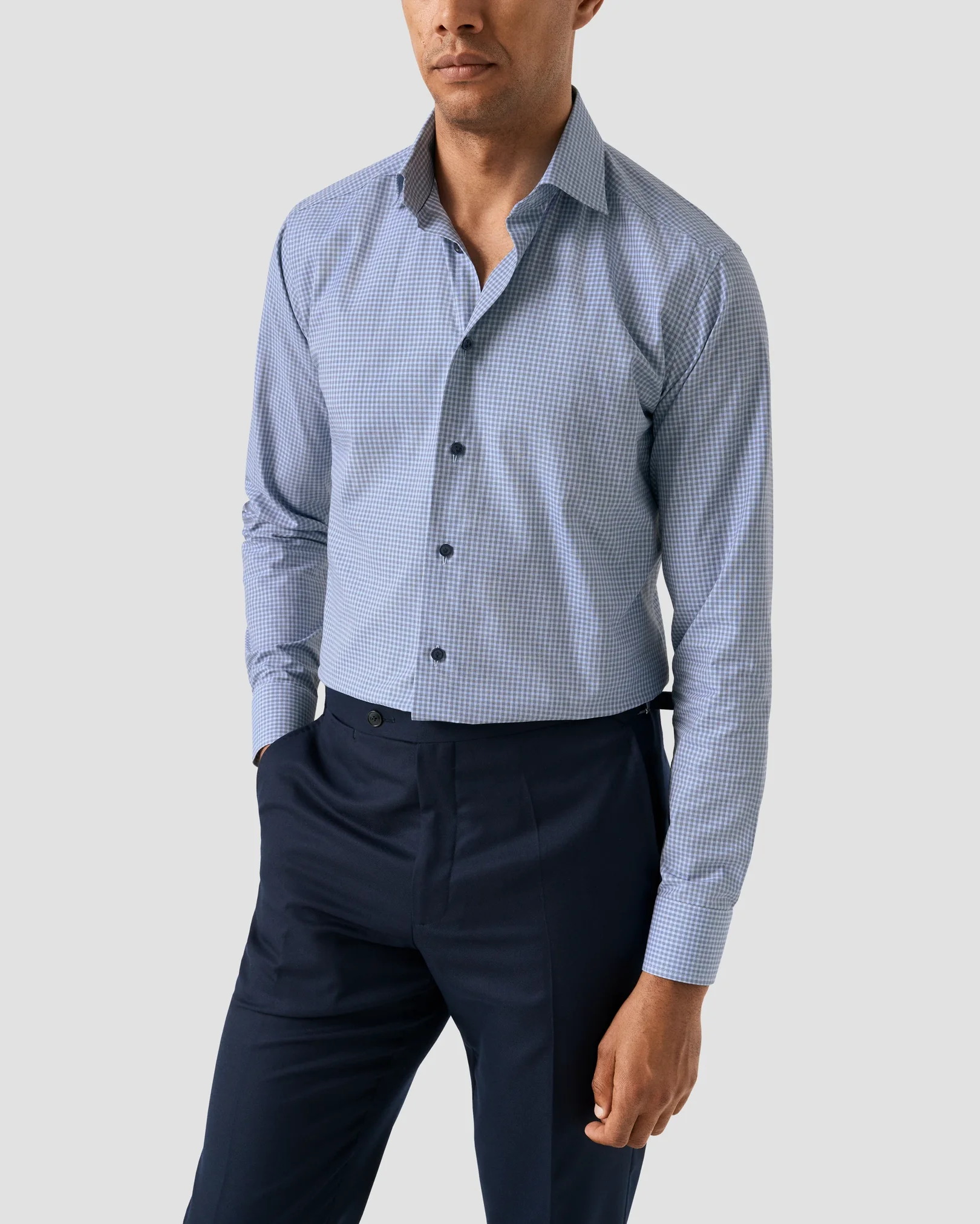 Eton - dark blue check twill shirt