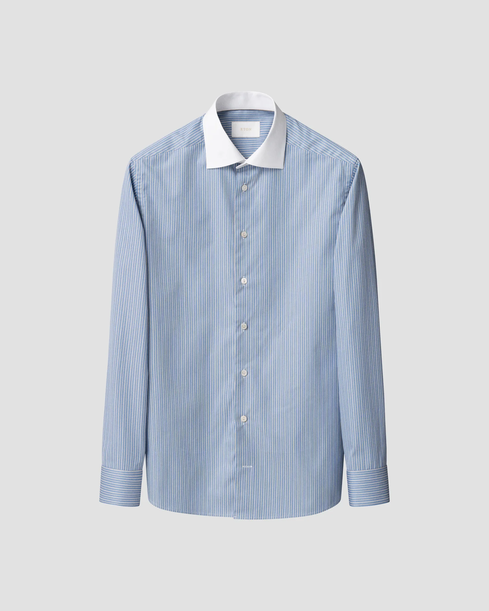 Eton - mid blue striped white collar supima 120 shirt