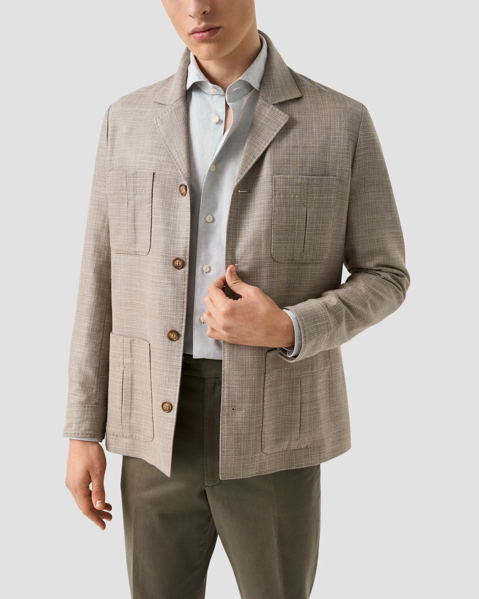 Eton - solid royal oxford shirt brown