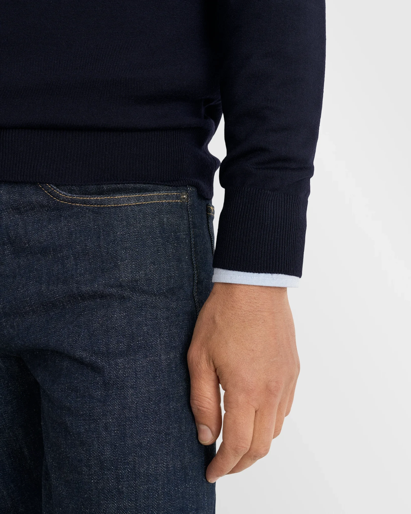 Eton - navy blue merino quarter zip knit sweater