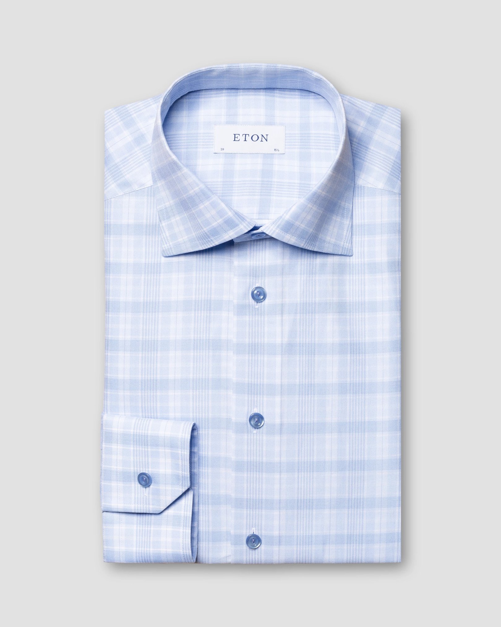 Eton - light blue checked signature twill