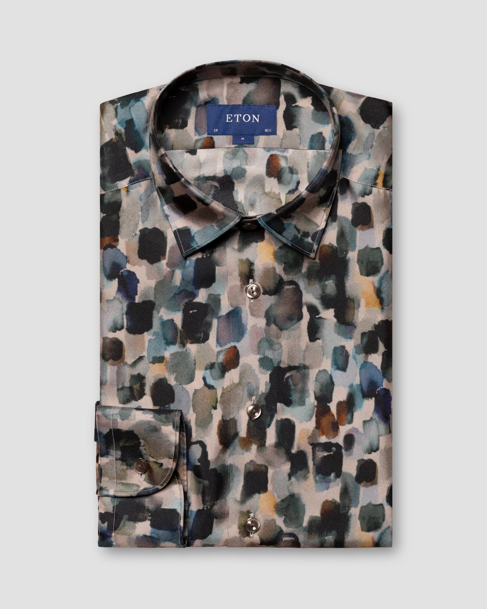 Eton - beige silk twill print shirt