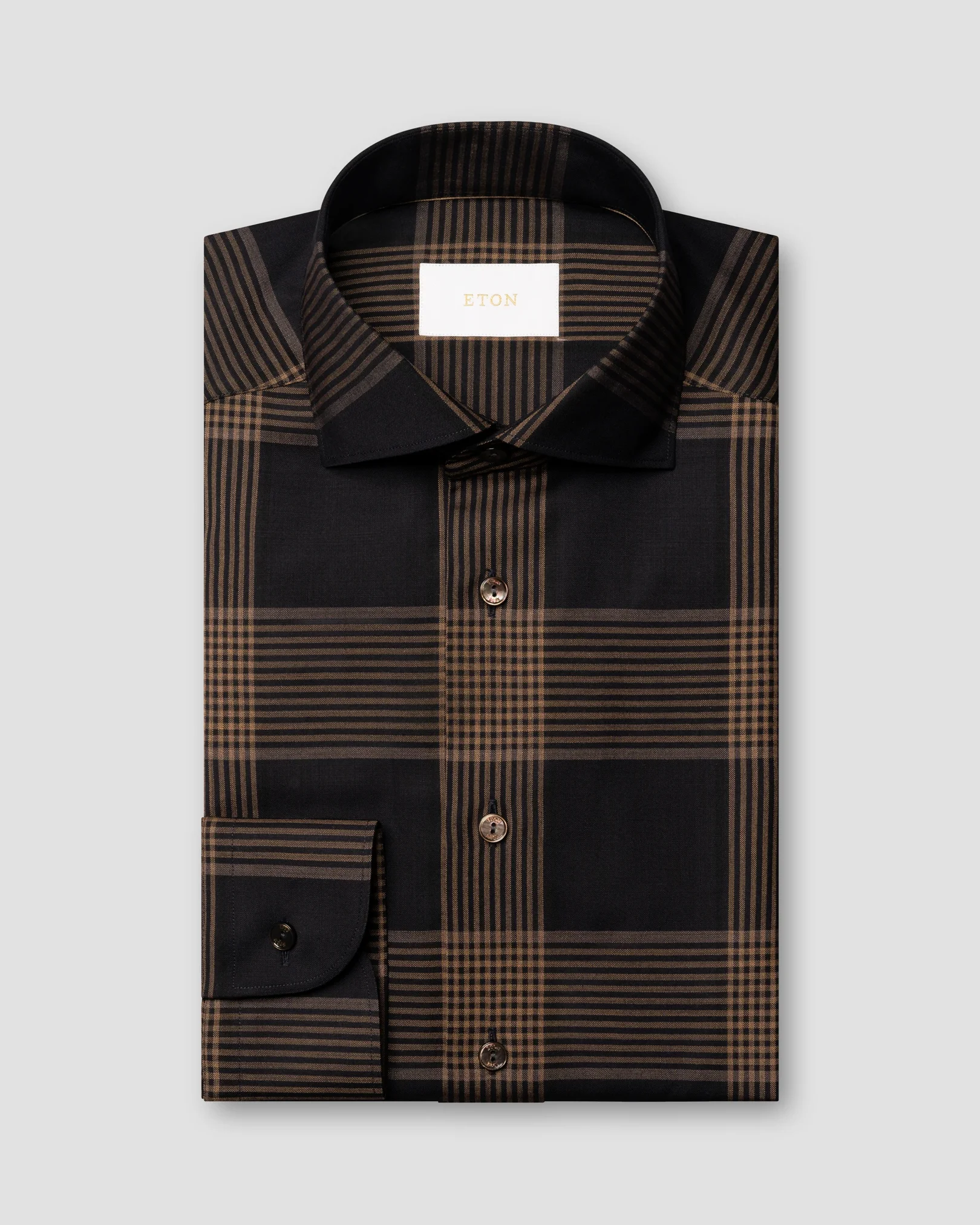 Eton - navy blue bold check merino shirt
