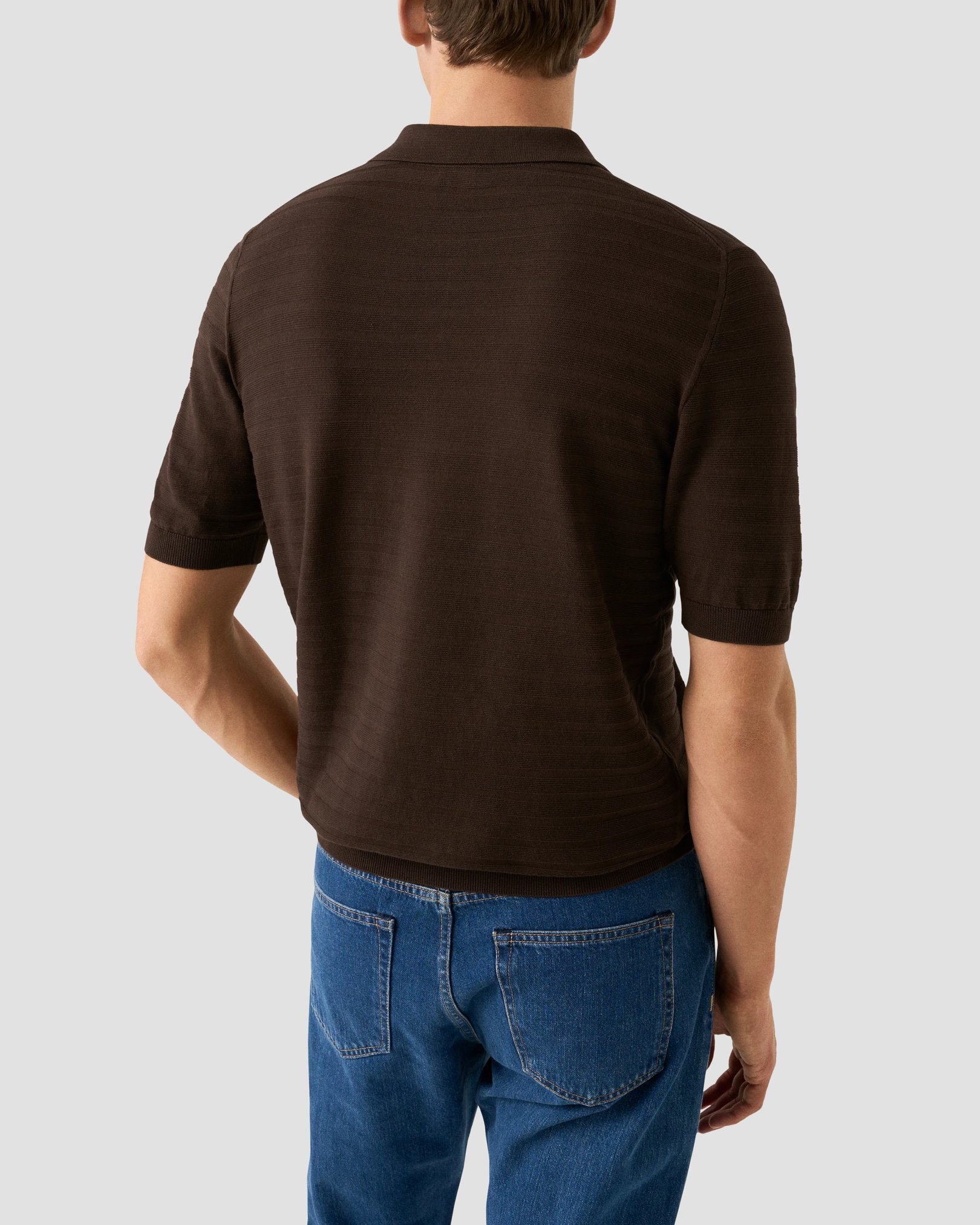 Eton - brown horisontal striped fine knit polo shirt