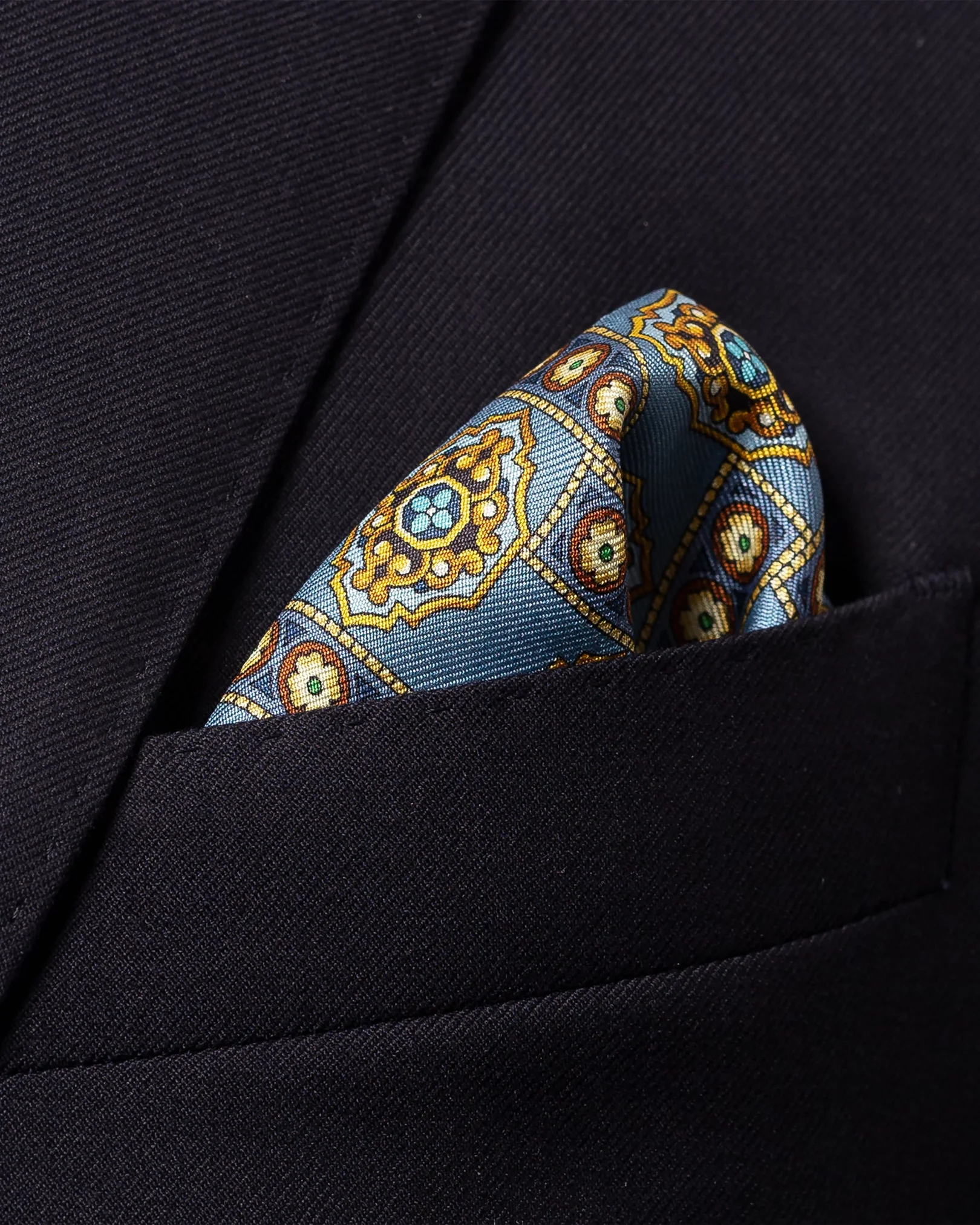 Eton - mid blue medallion pocket square