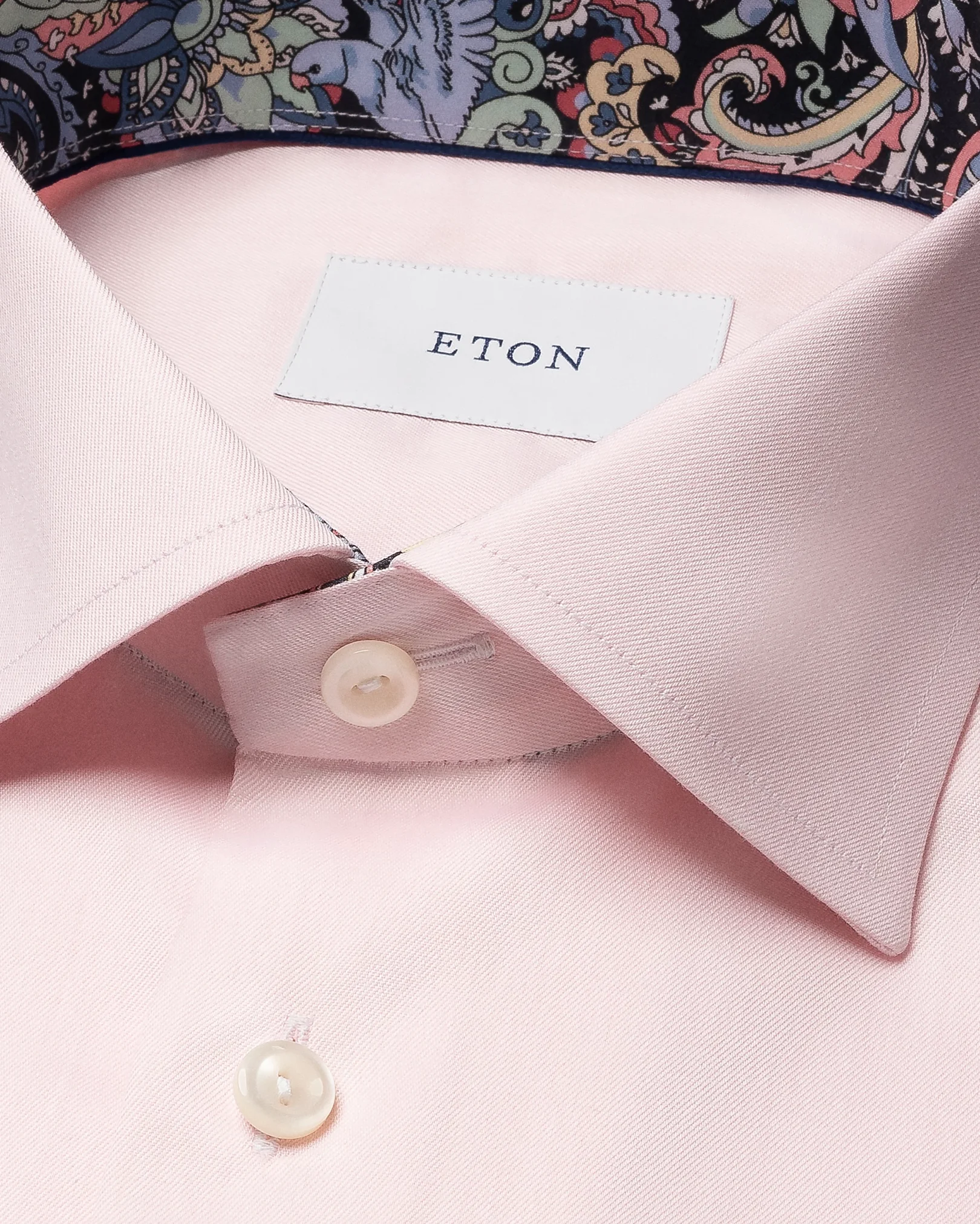 Eton - red solid signature twill paisley effect shirt cut away single slim