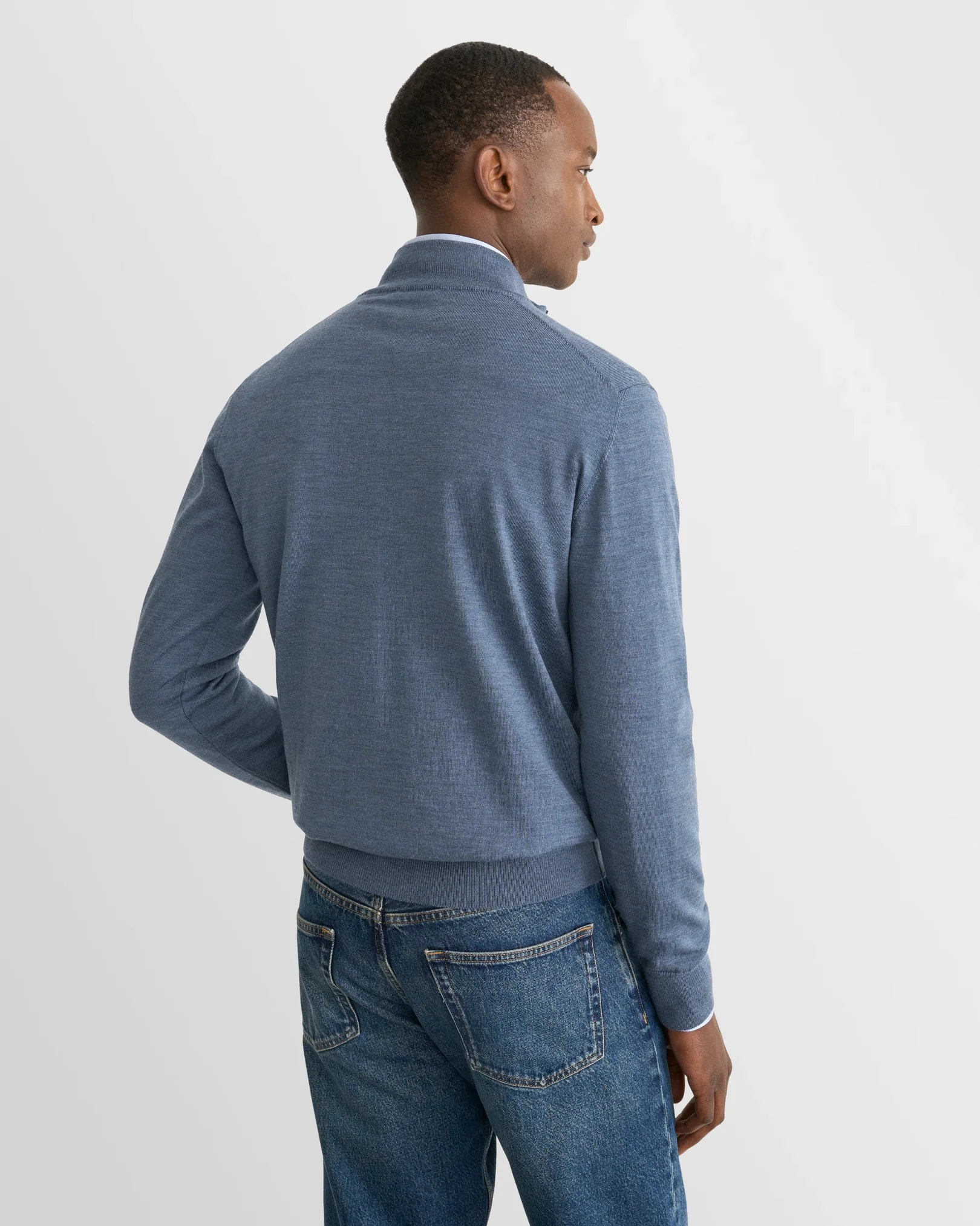 Eton - light blue merino quarter zip knit sweater