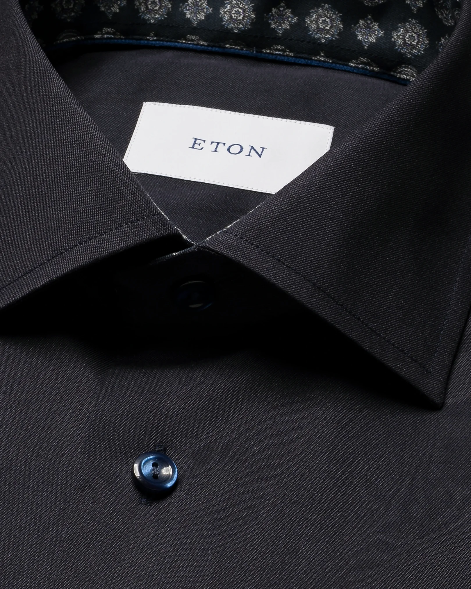 Eton - navy blue geometric effect signature twill shirt cut away 266