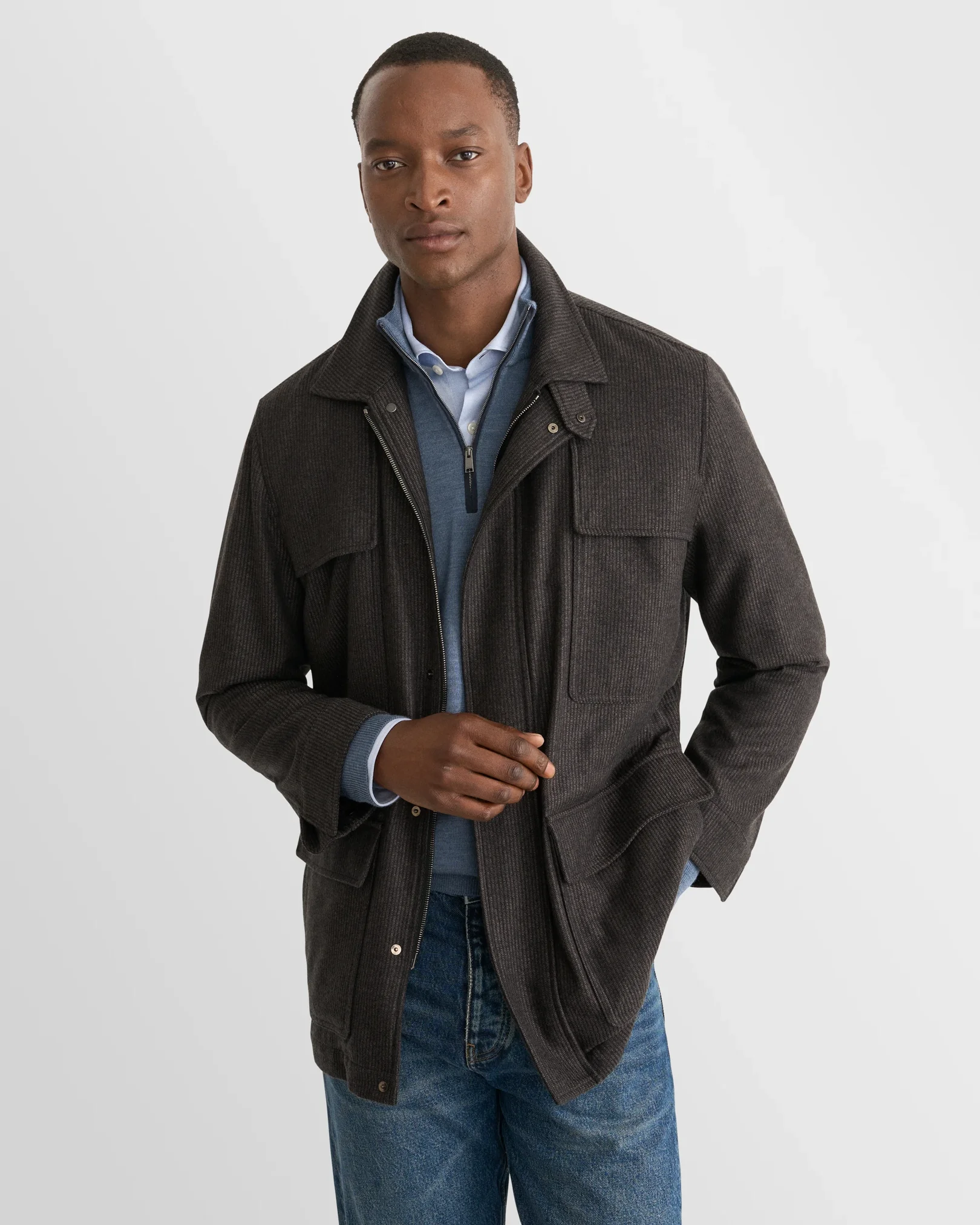 Eton - light blue merino quarter zip knit sweater