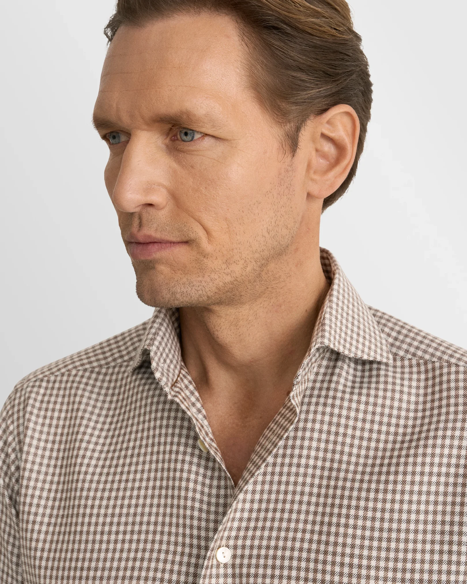Eton - dark brown check cotton silk cashmere shirt