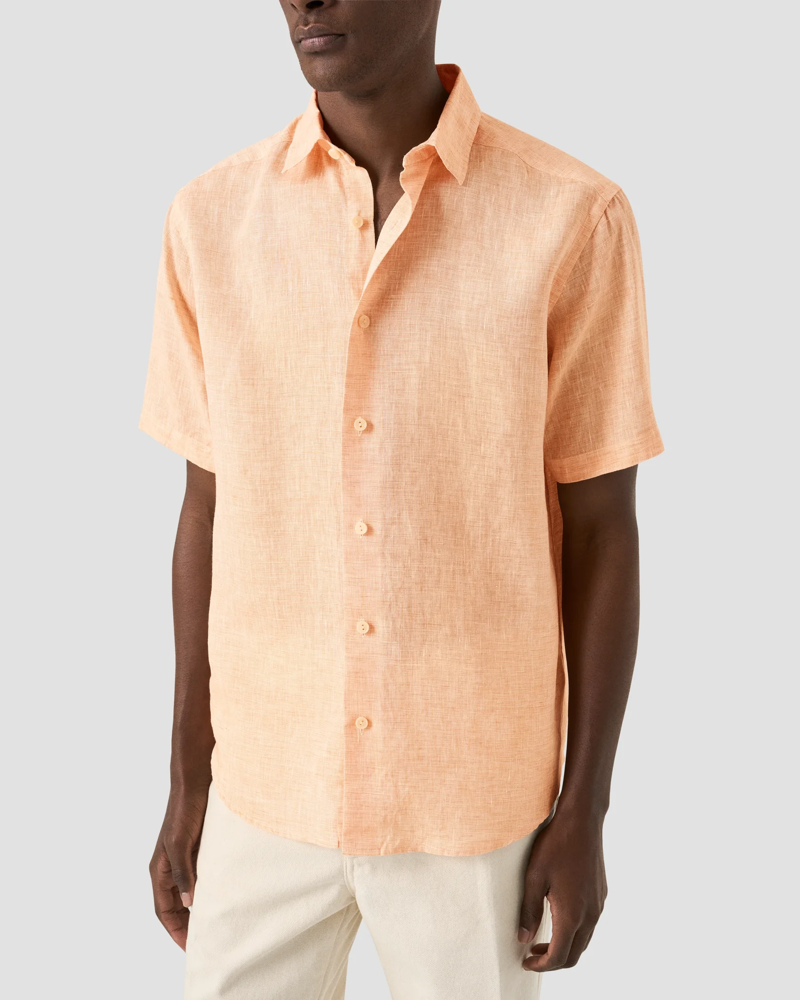Eton - orange solid linen short sleeve shirt