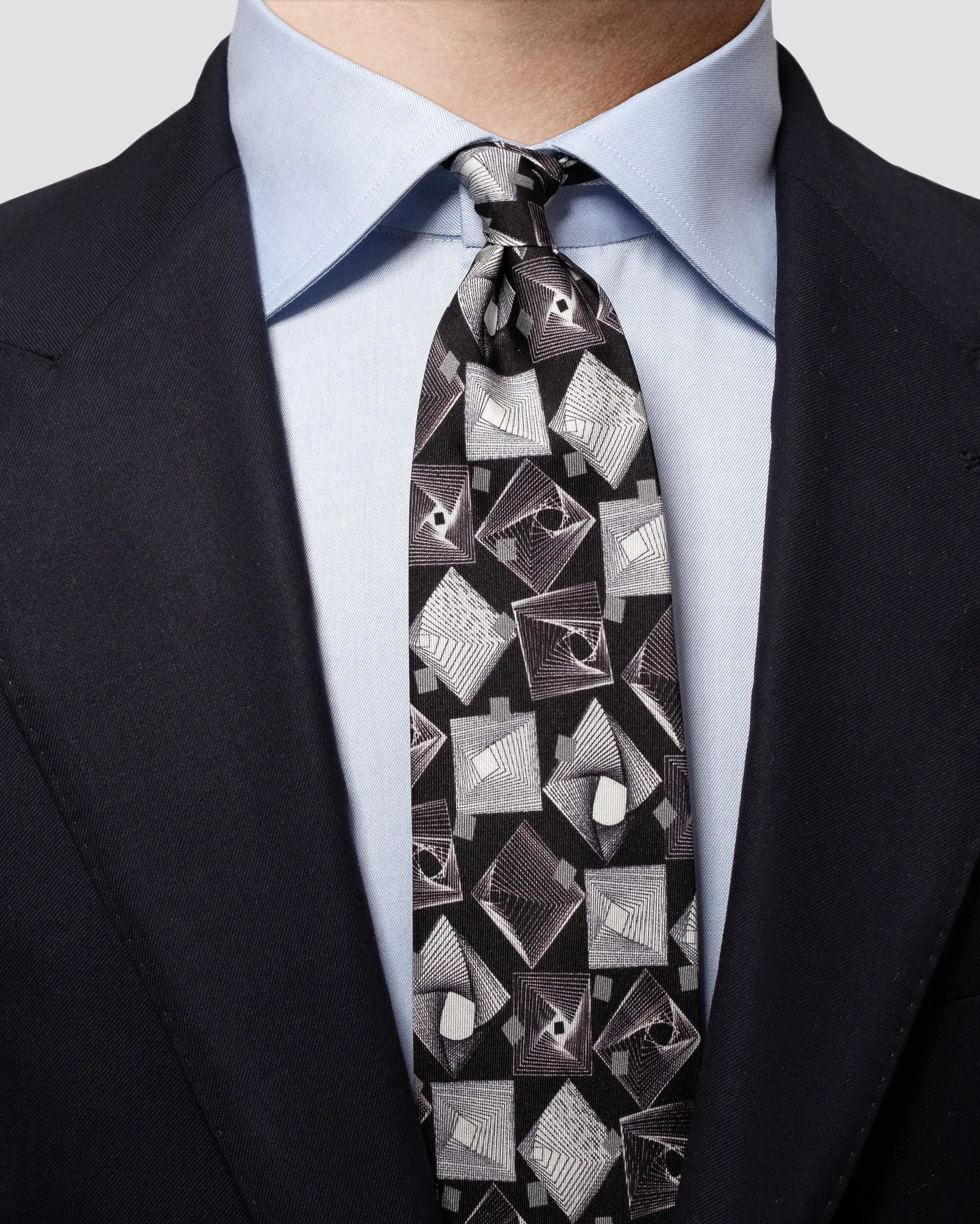Eton - true black geometric print retrofuture silk tie