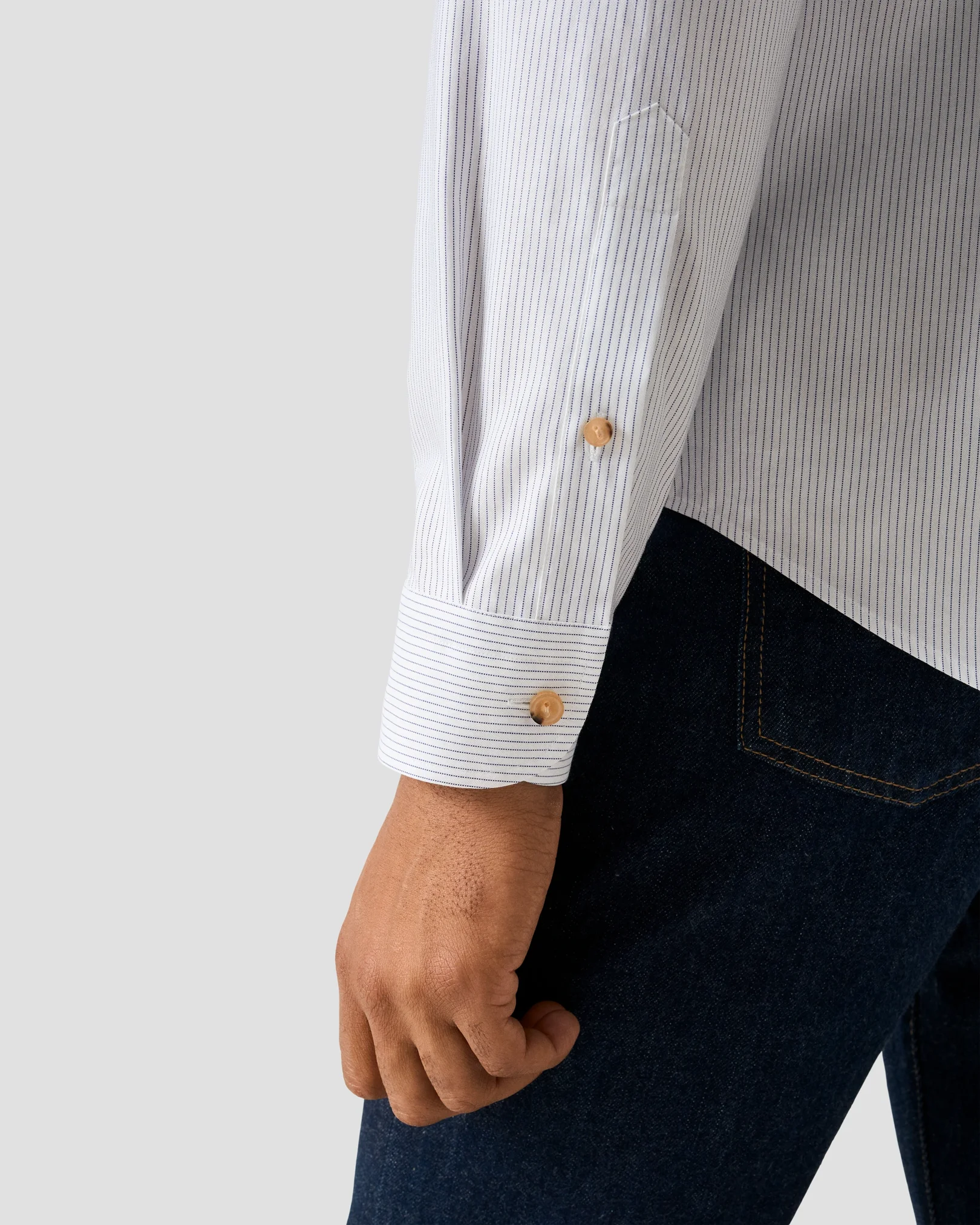 Eton - mid blue striped oxford shirt button down 258