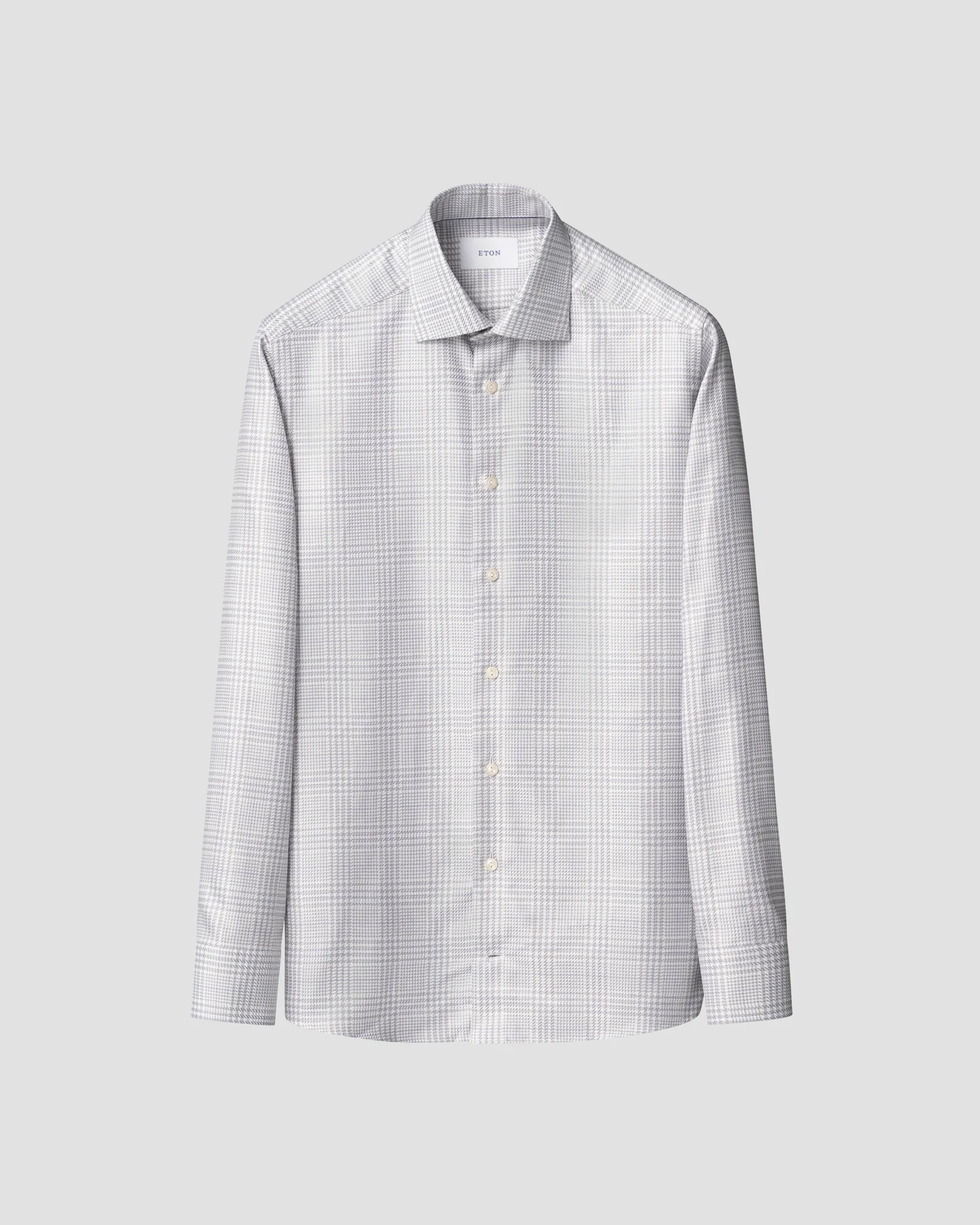 Eton - mid grey bold check king twill shirt