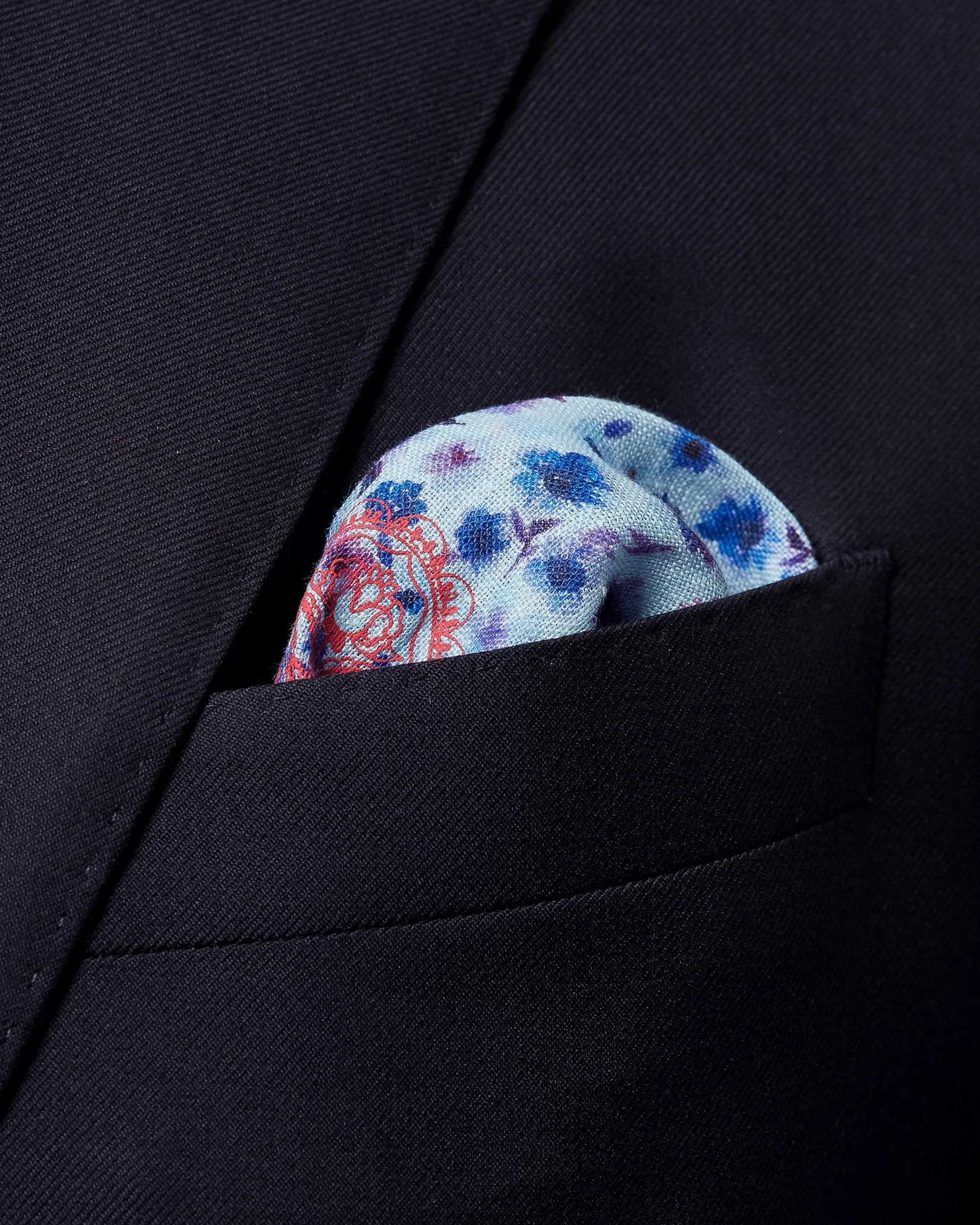 Eton - blue floral linen pocket square