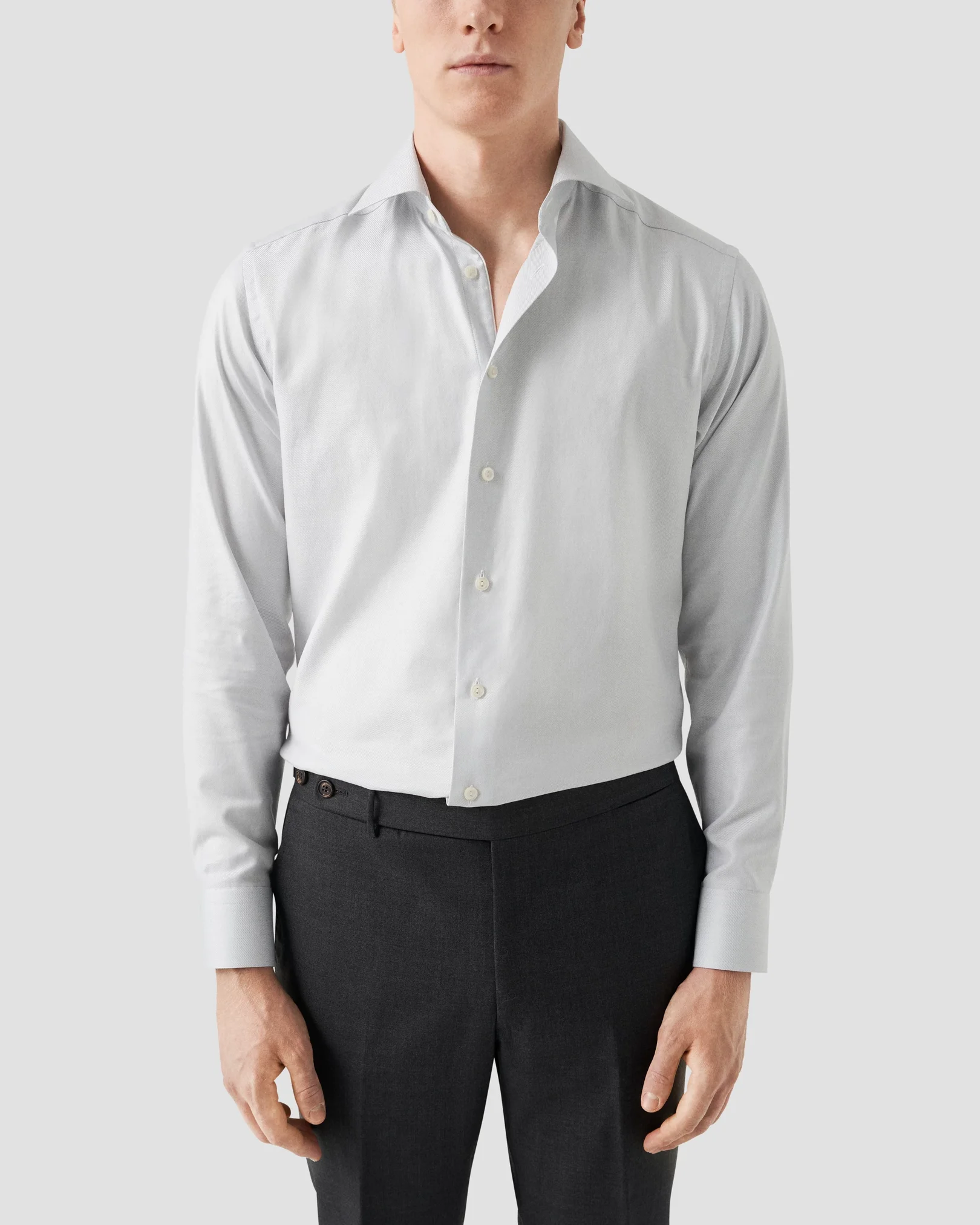 Eton - light grey melange semi solid fine twill shirt 260