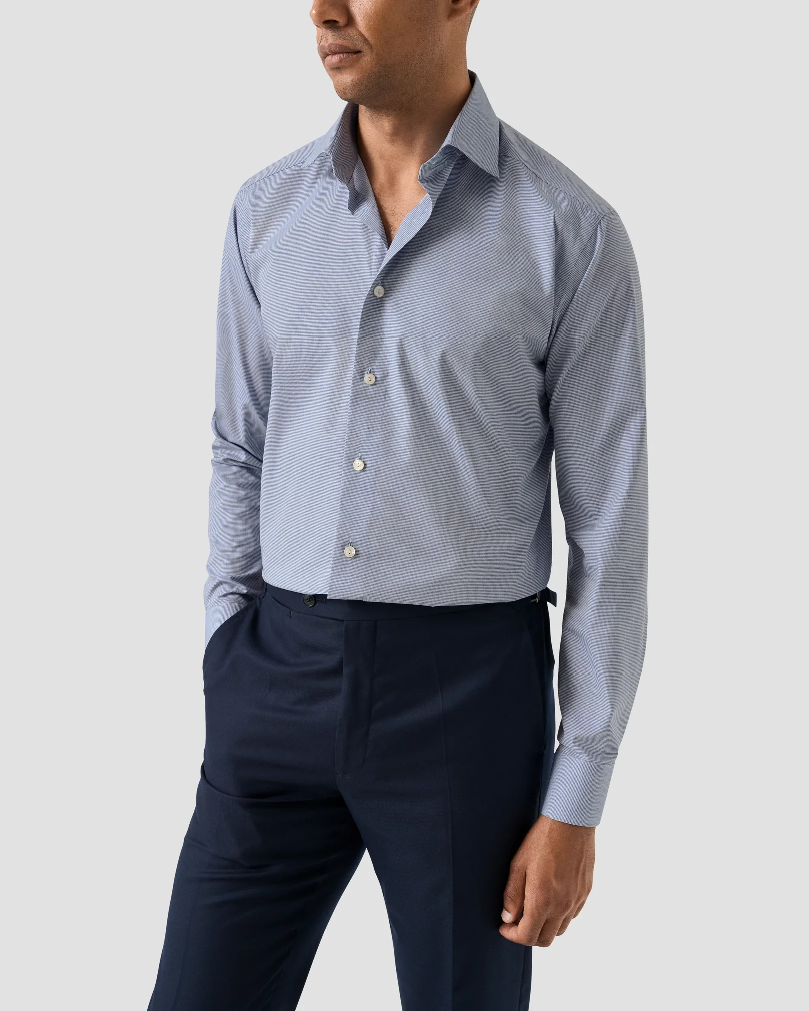 Eton - dark blue micro check twill shirt