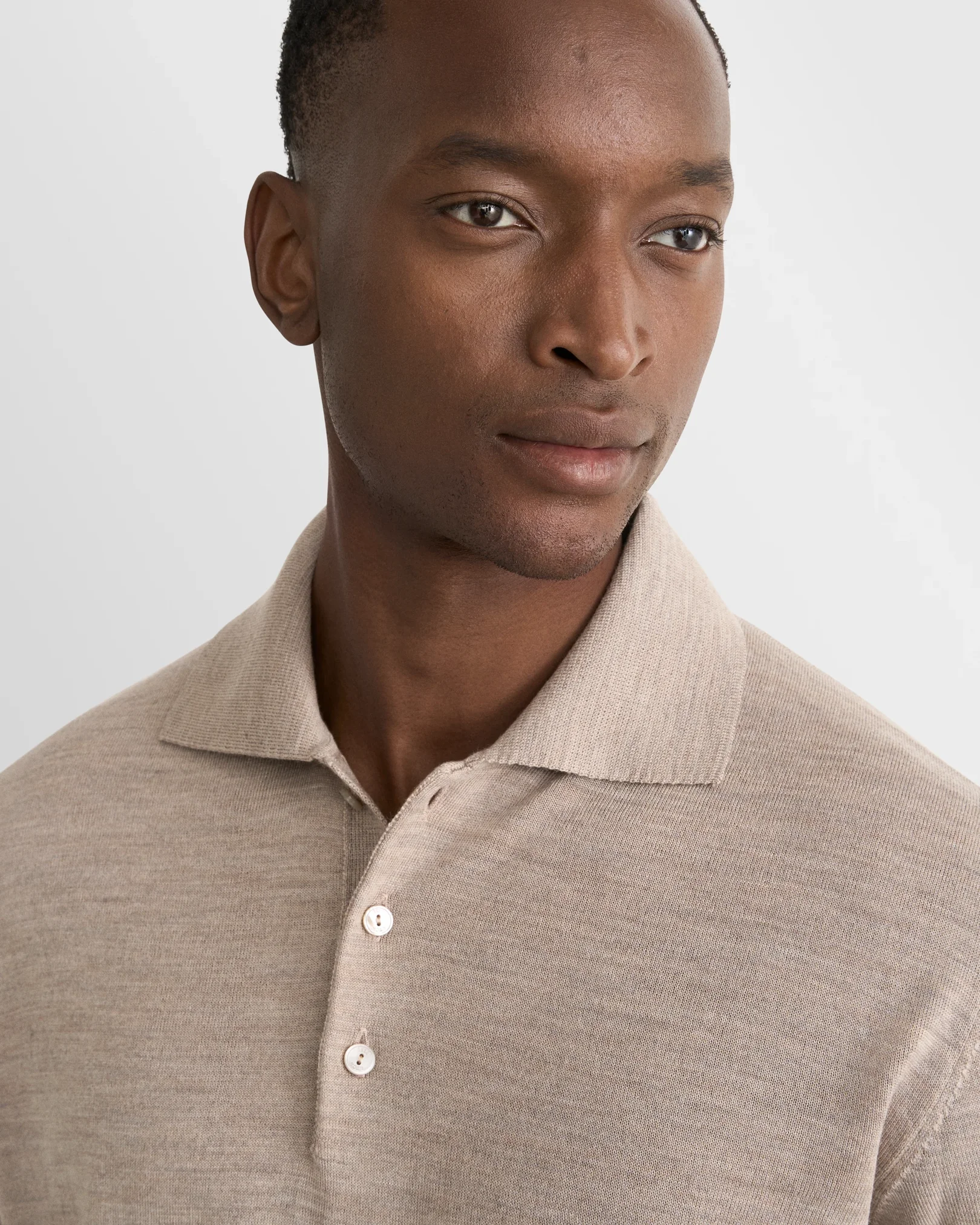 Eton - beige merino fine knit polo shirt