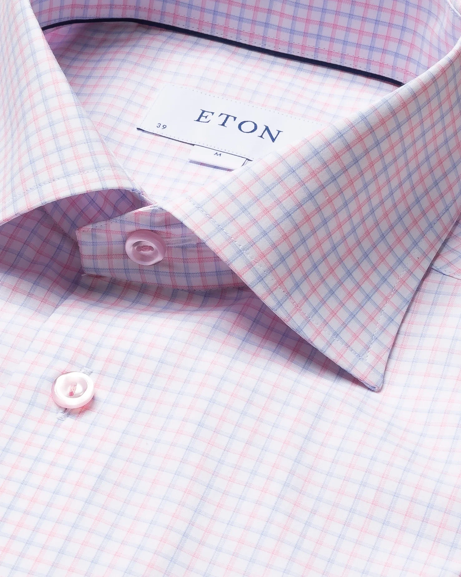 Eton - pink checked fine twill shirt cut away