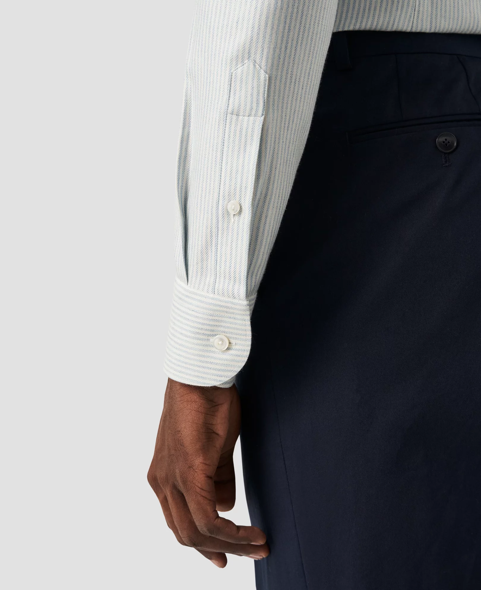 Light Blue Striped Cotton Silk Cashmere Shirt - Eton