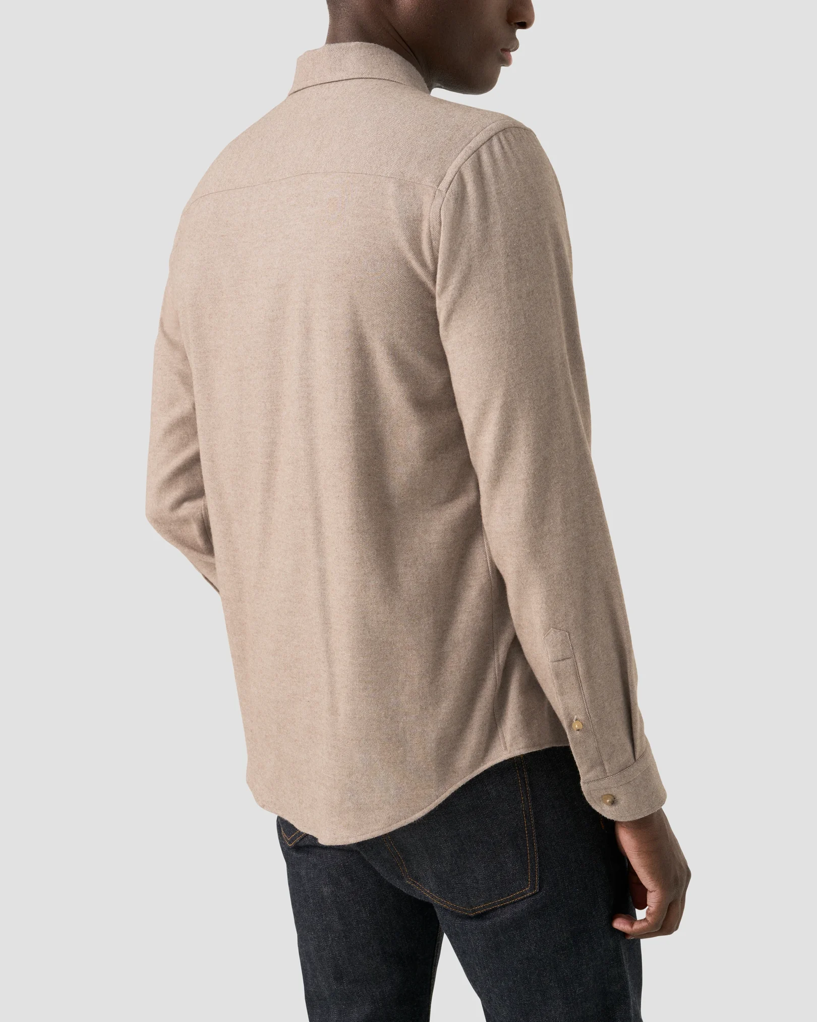 Eton - solid flannel shirt beige solid flannel shirt