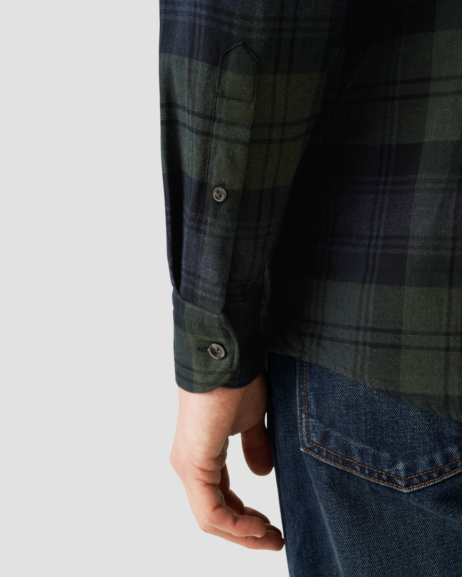 Eton - dark green flannel wide spread collar rounded single slim fit