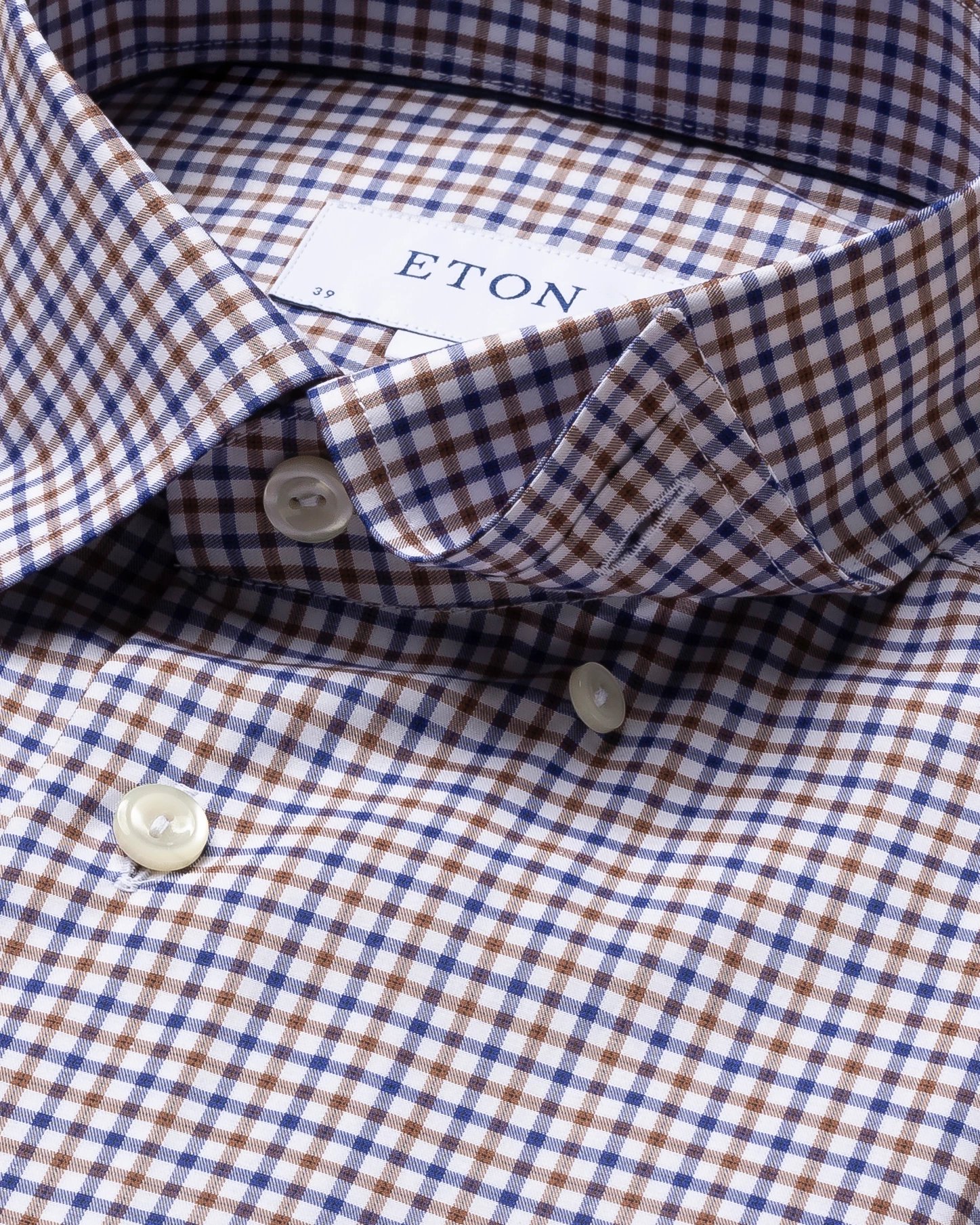 Eton - brown navy check twill shirt