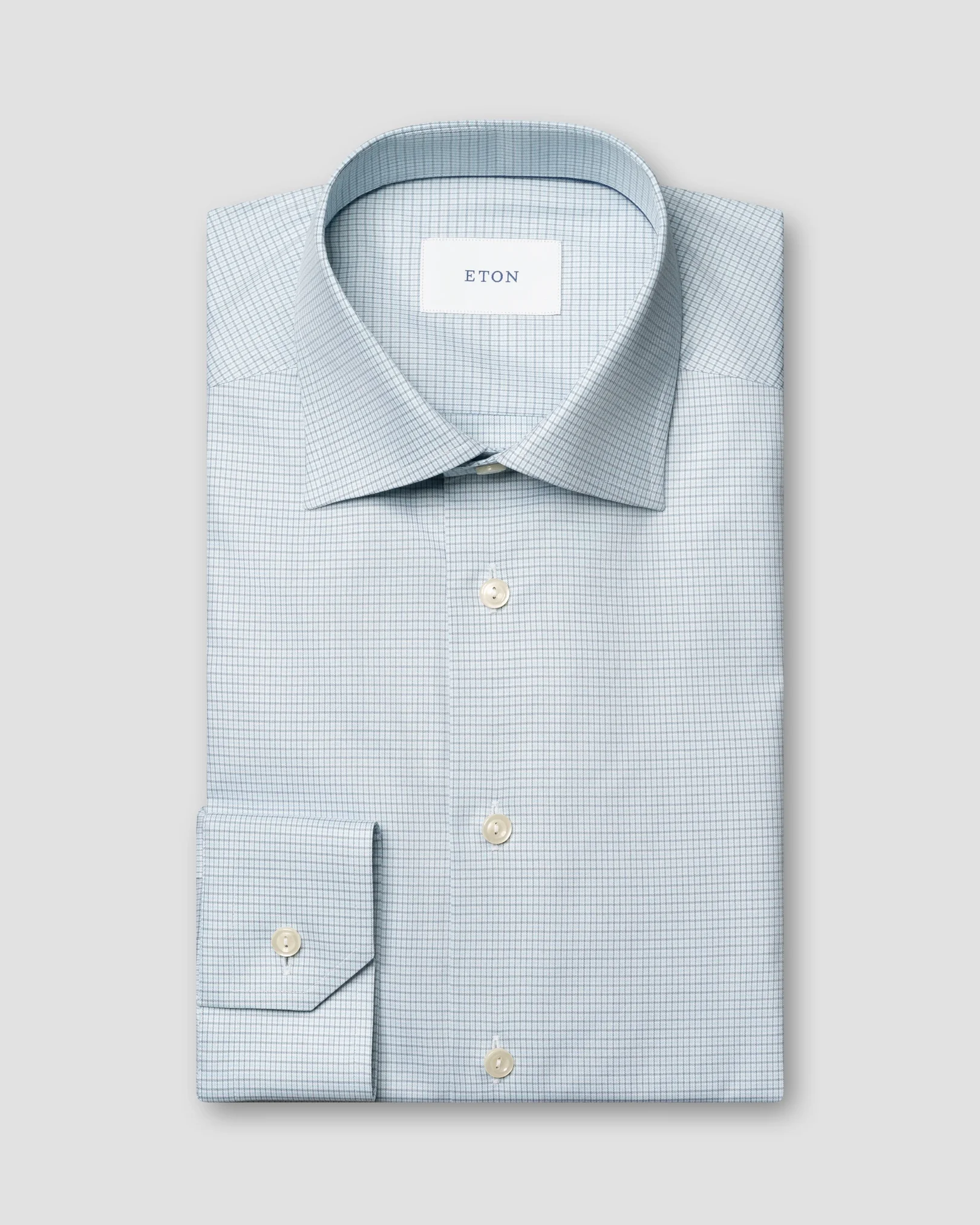 Eton - light blue check fine twill shirt